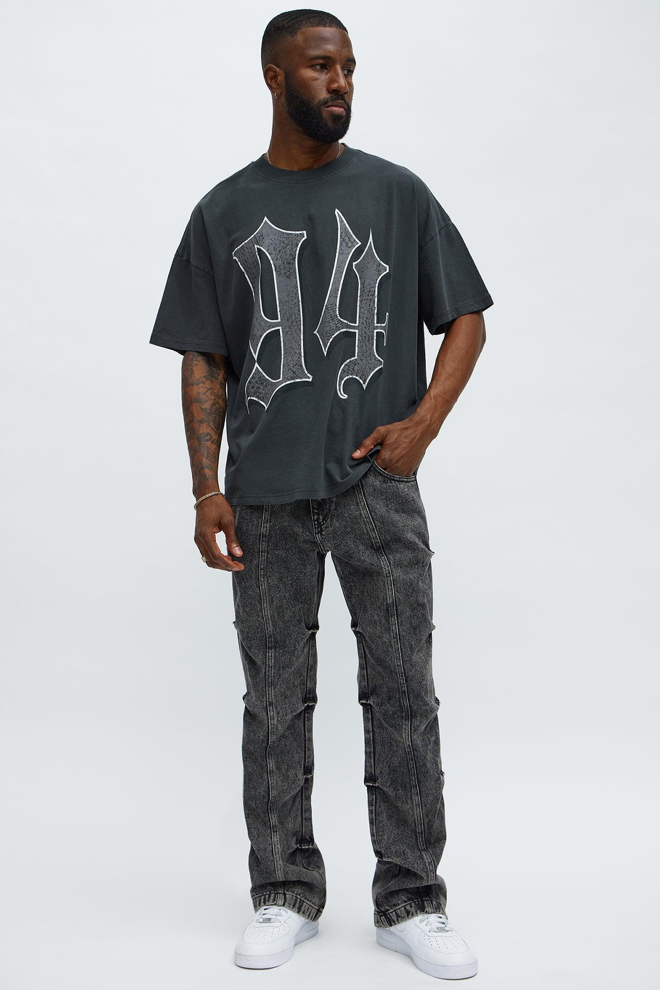 Stacked Slim Flare Gathered Jeans - Black Wash Product Image