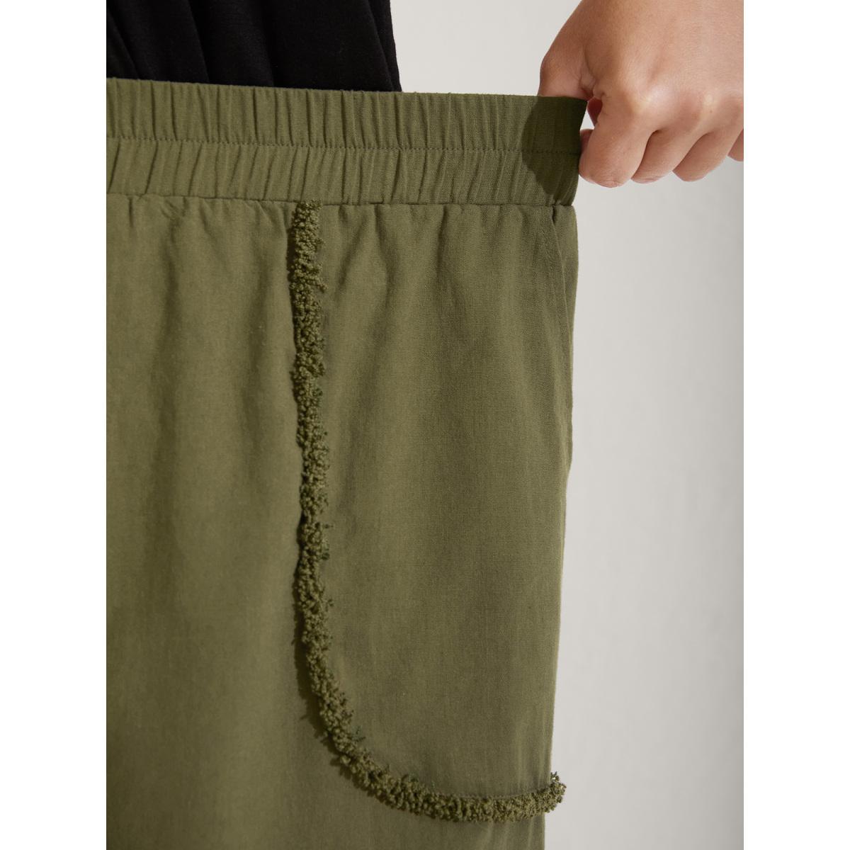 Plus Size Stretchy Waist Frayed Hem Wide-Leg Pants Women ArmyGreen Boho Wide Leg Mid Rise Vacation Pants BloomChic 10/M Product Image