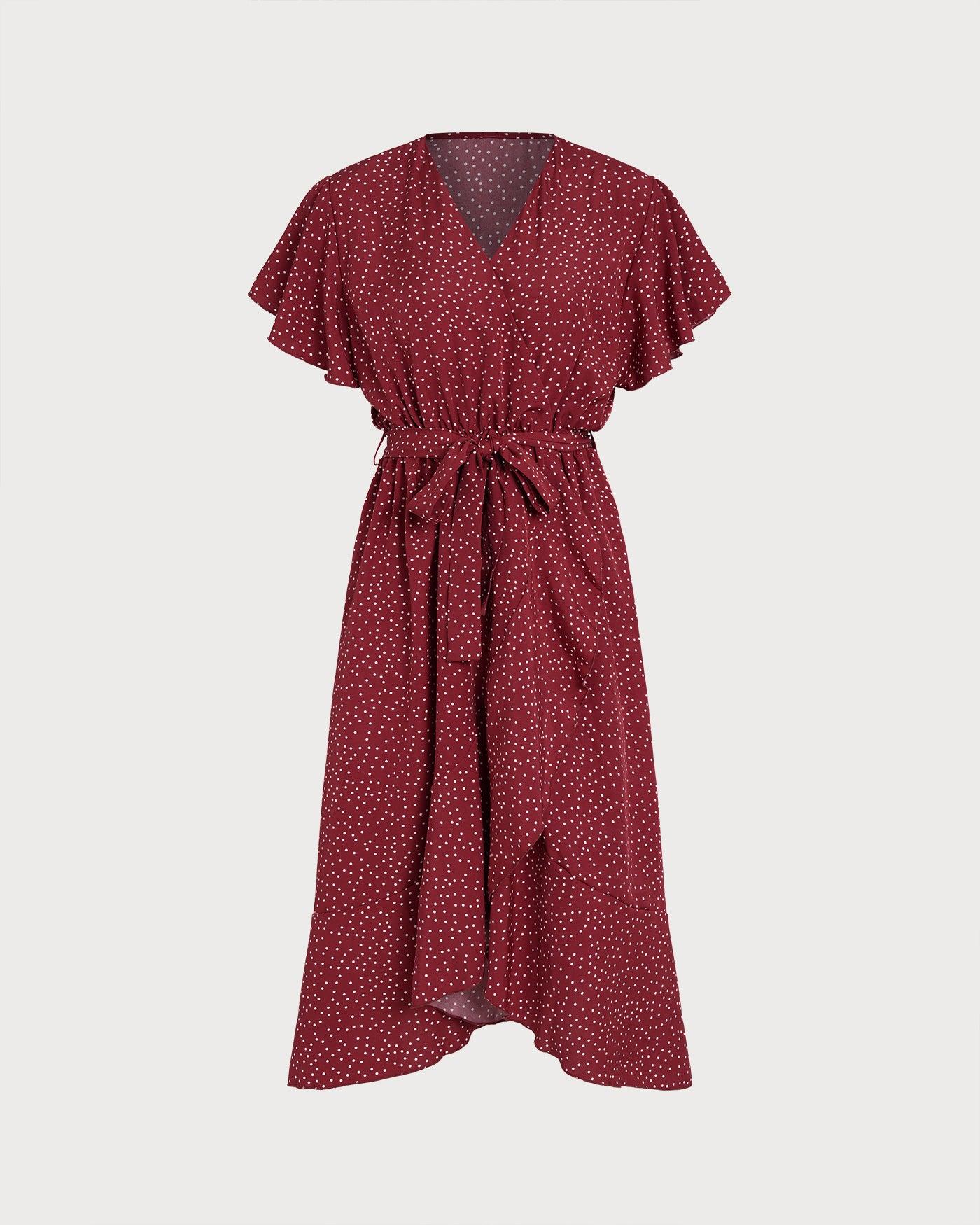 Red Butterfly Sleeve Polka Dot Midi Dress Product Image