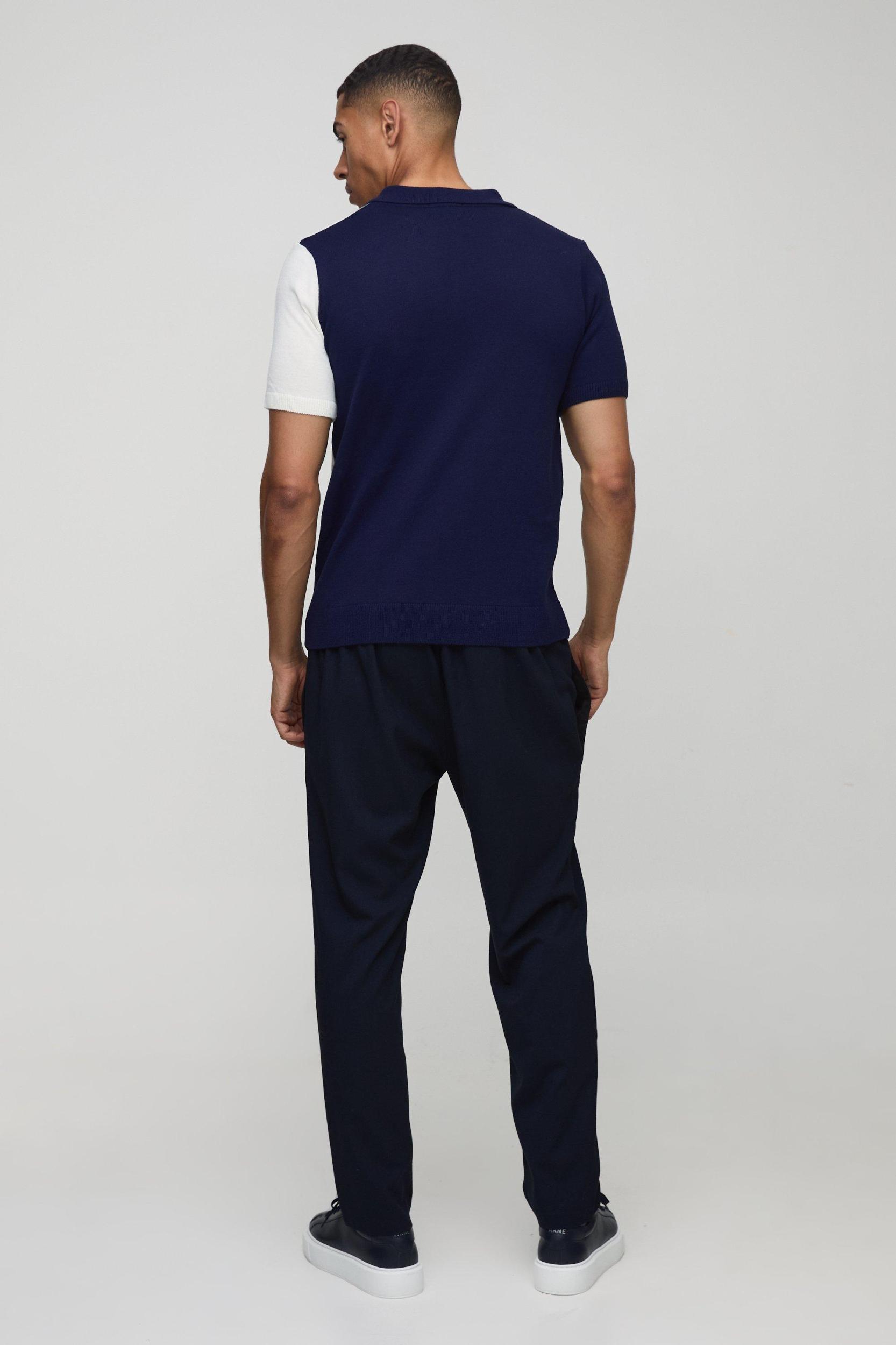 Stripe Colour Block Knitted Polo | boohooMAN USA Product Image