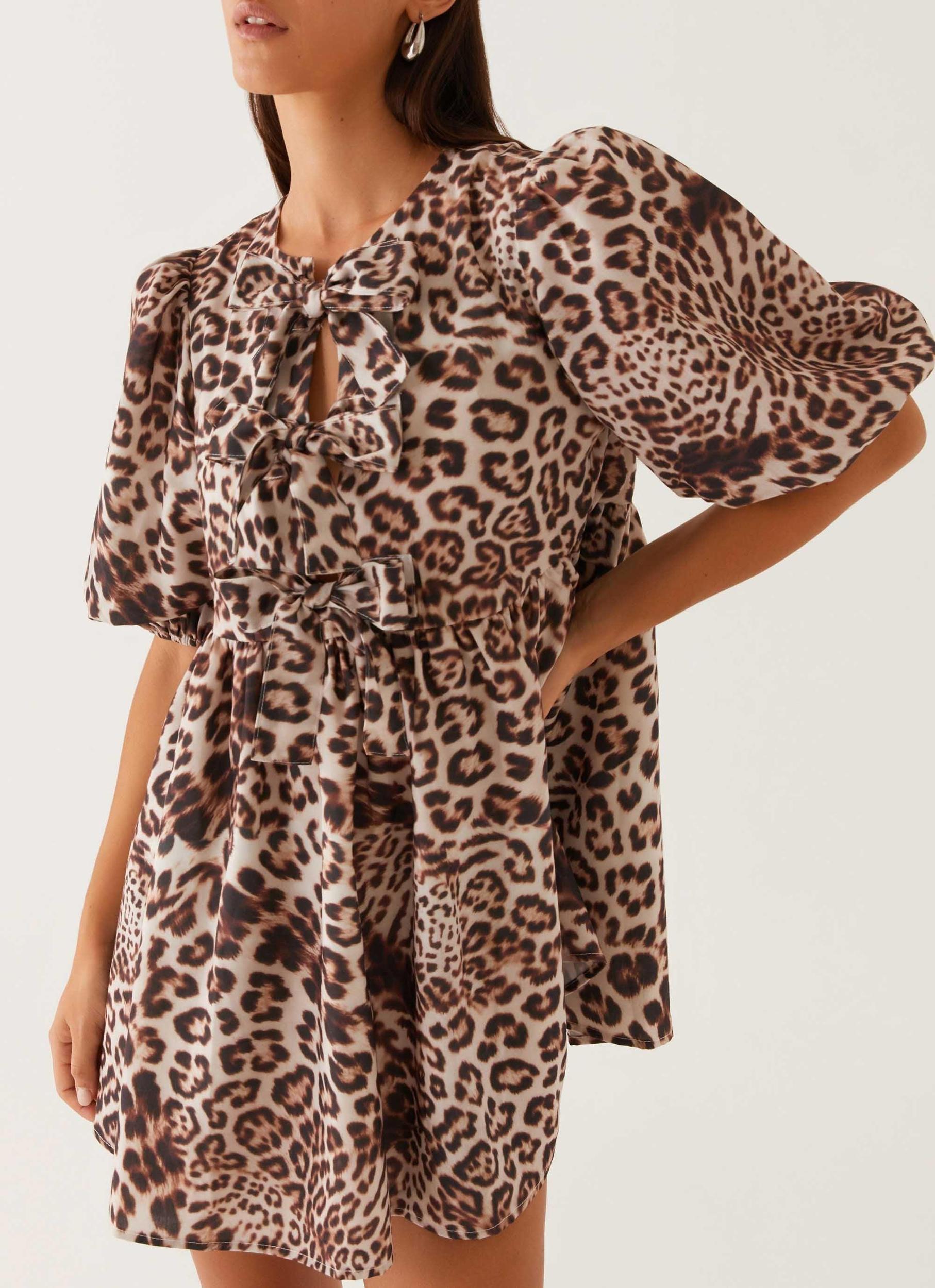 Western Wind Tie Mini Dress - Leopard Product Image