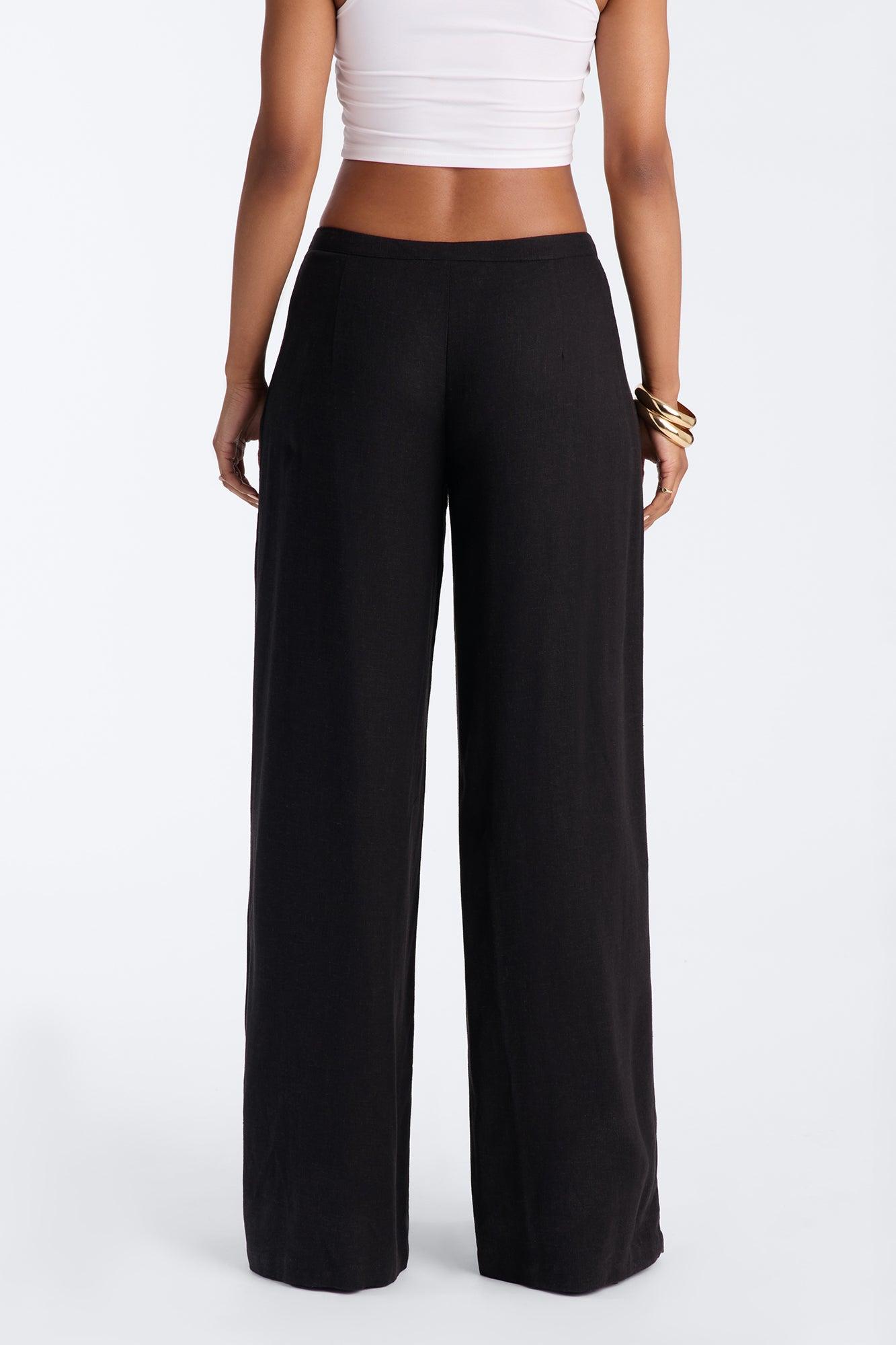Gracie Low Rise Pleated Linen Wide Leg Trouser 33″ - Black Female Product Image