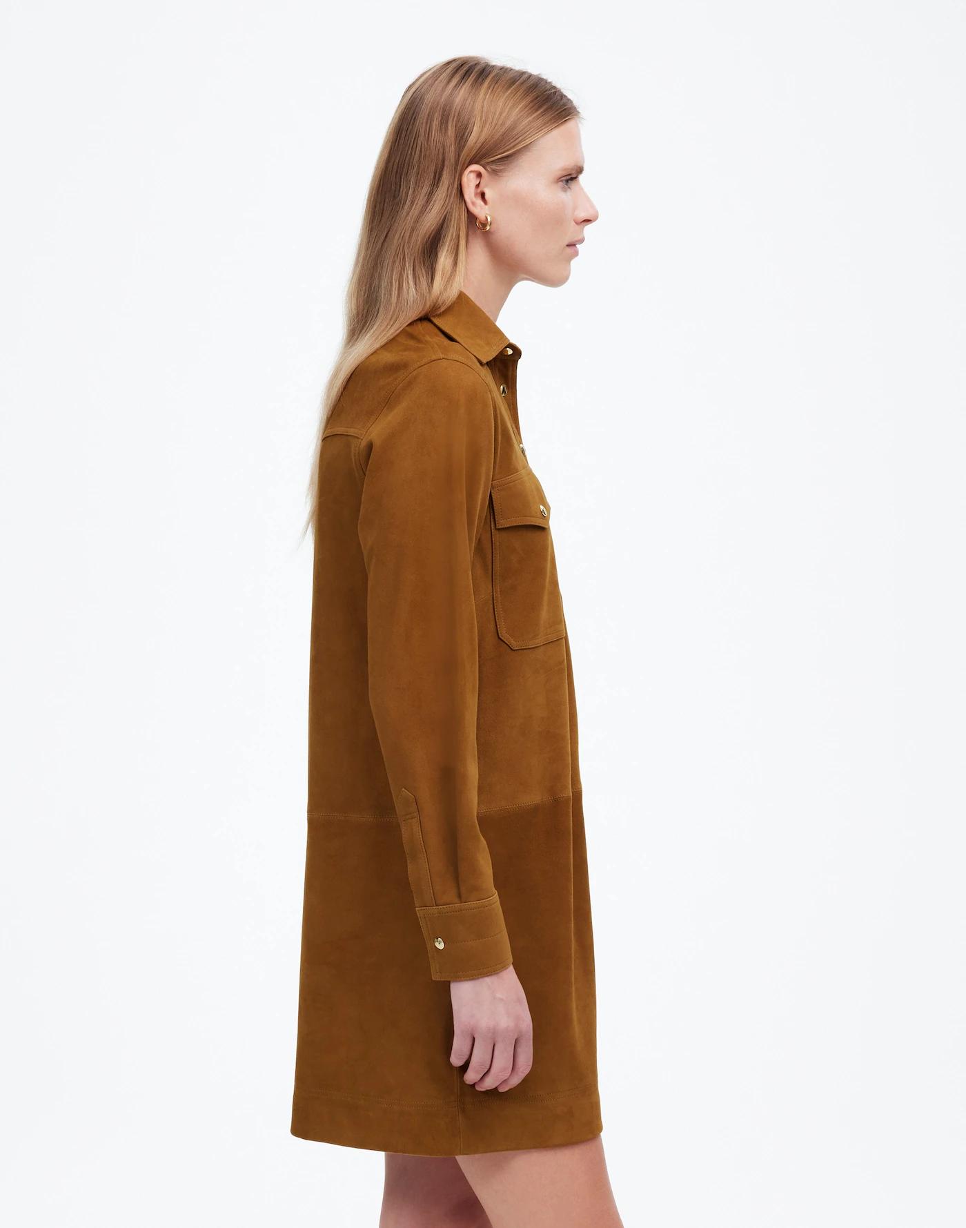 Button-Up Mini Shirtdress in Suede Product Image