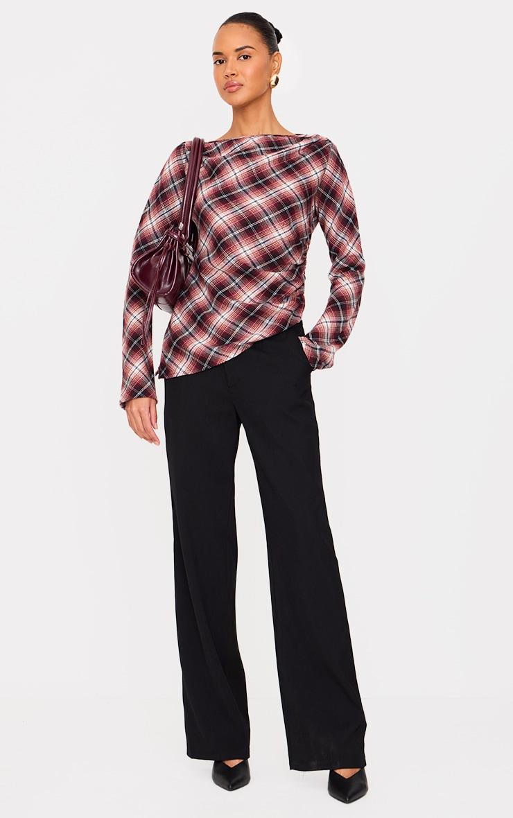 Dark Red Check Asymmetric Long Top Product Image