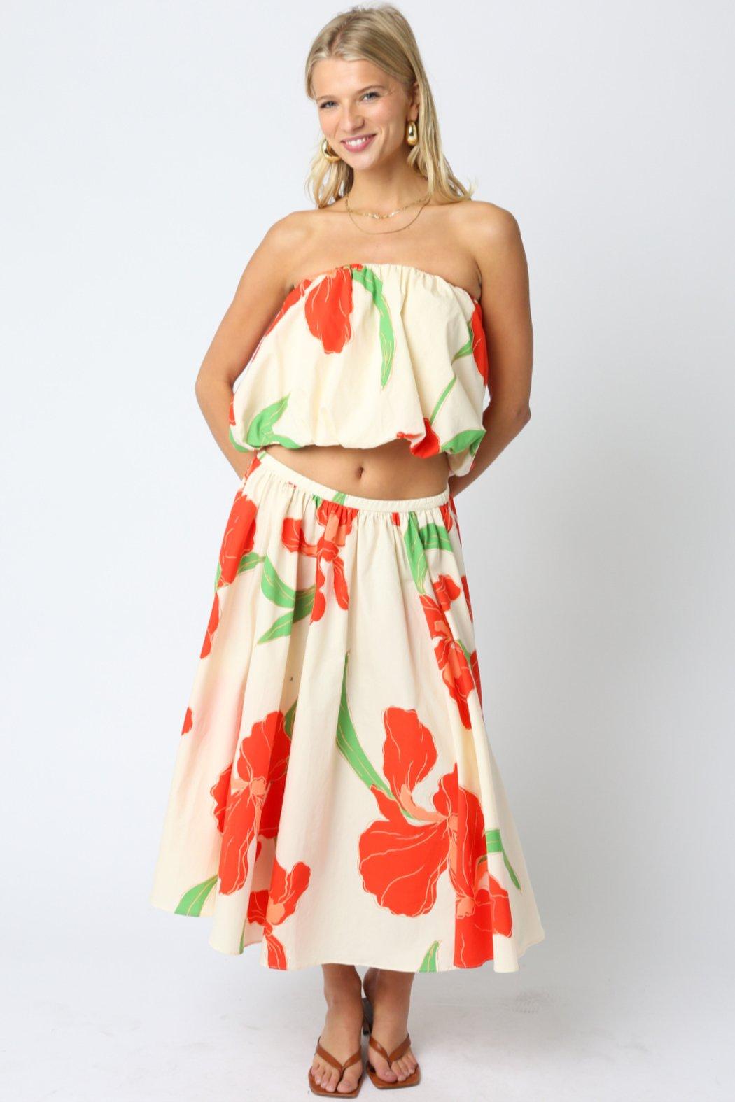Floral Print Off the Shoulder Strapless Top Product Image