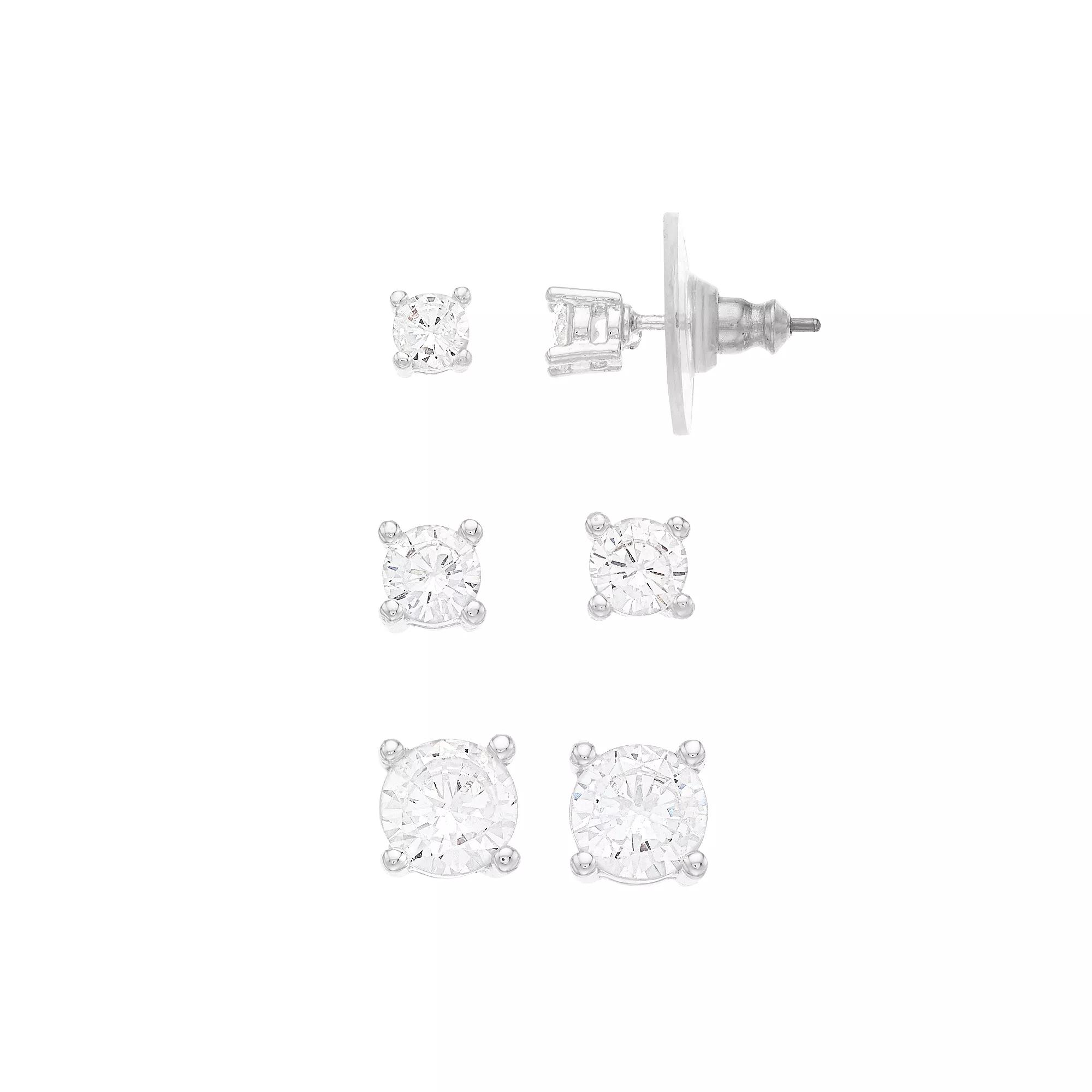 Nine West Cubic Zirconia Stud Earring Set, Women's, Clear Product Image
