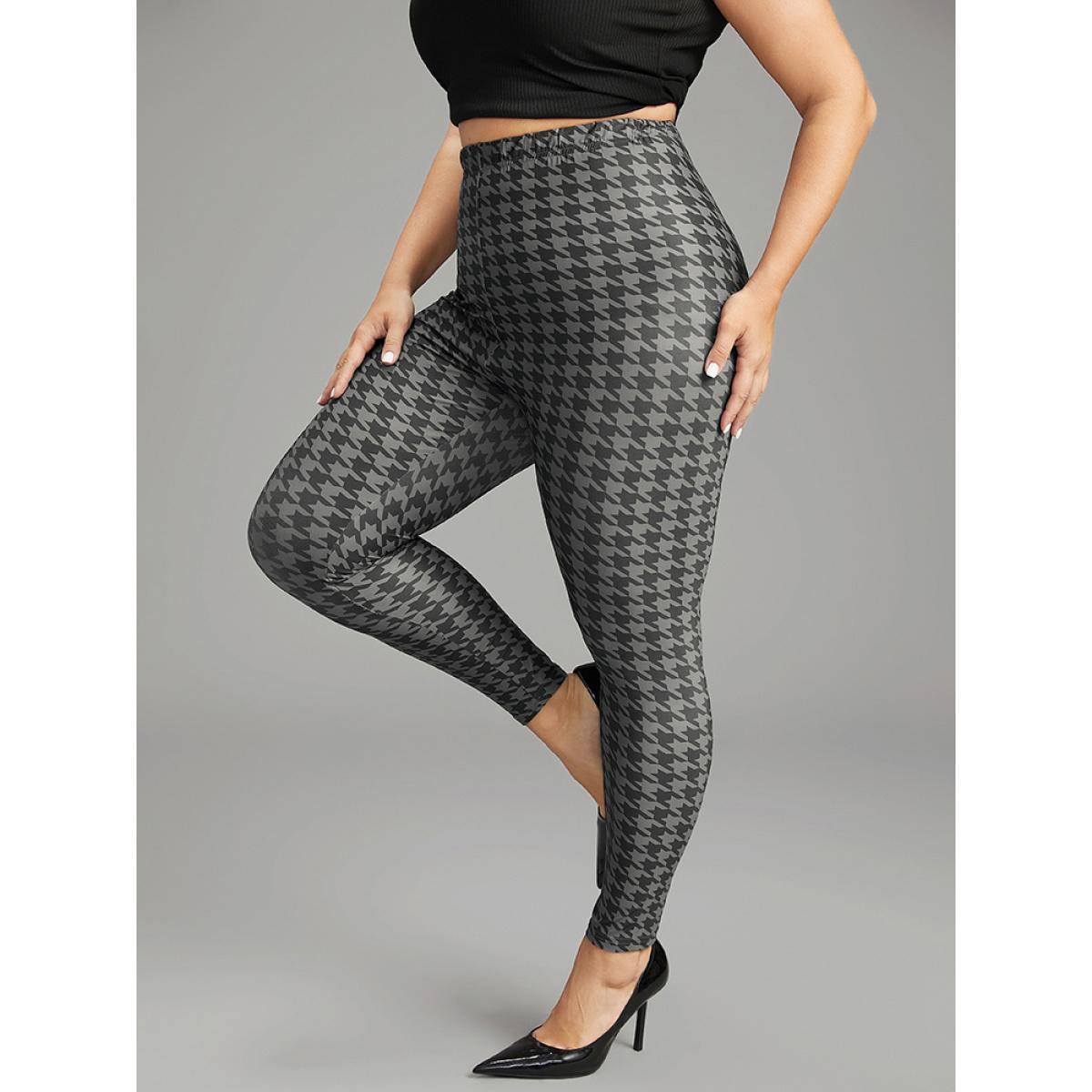Plus Size Houndstooth Print High Rise Skinny Leggings Women DimGray Casual High stretch Skinny High Rise Dailywear Leggings BloomChic 14-16/1X Product Image