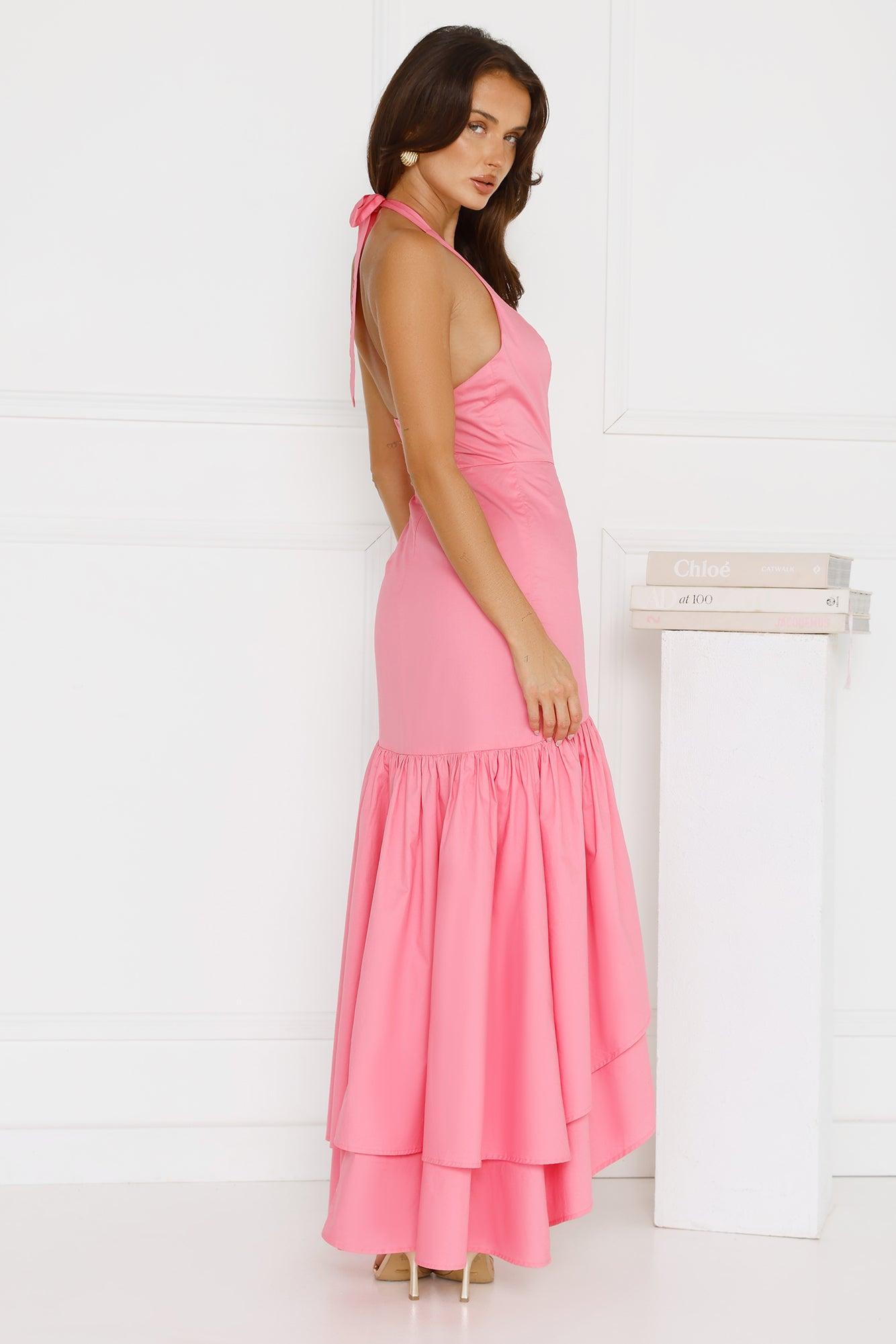 Lavish At Nighttime Halter Maxi Dress Pink Product Image