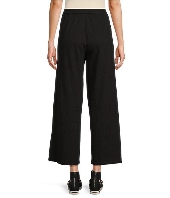 Eileen Fisher Organic Cotton Blend Crinkle Knit Jersey Wide Leg Pull-On Pants Product Image