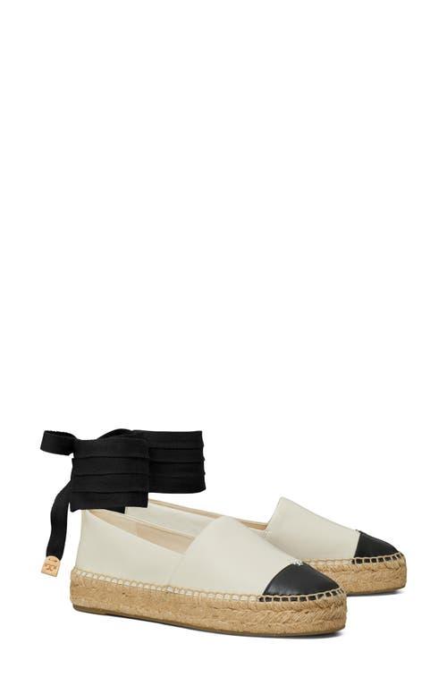 TORY BURCH White Espadrilles With Metallic Logo On The Front And Ankle Strap In Leather Woman Product Image