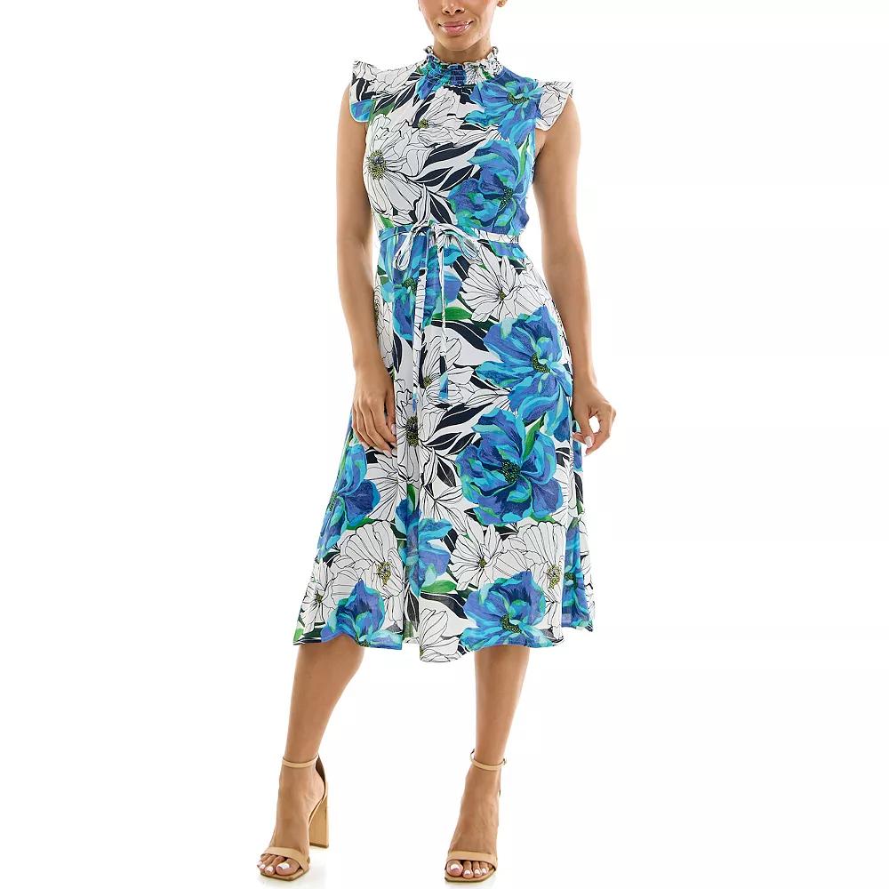 Women's Nina Leonard Smocked Printed Dress,  Product Image
