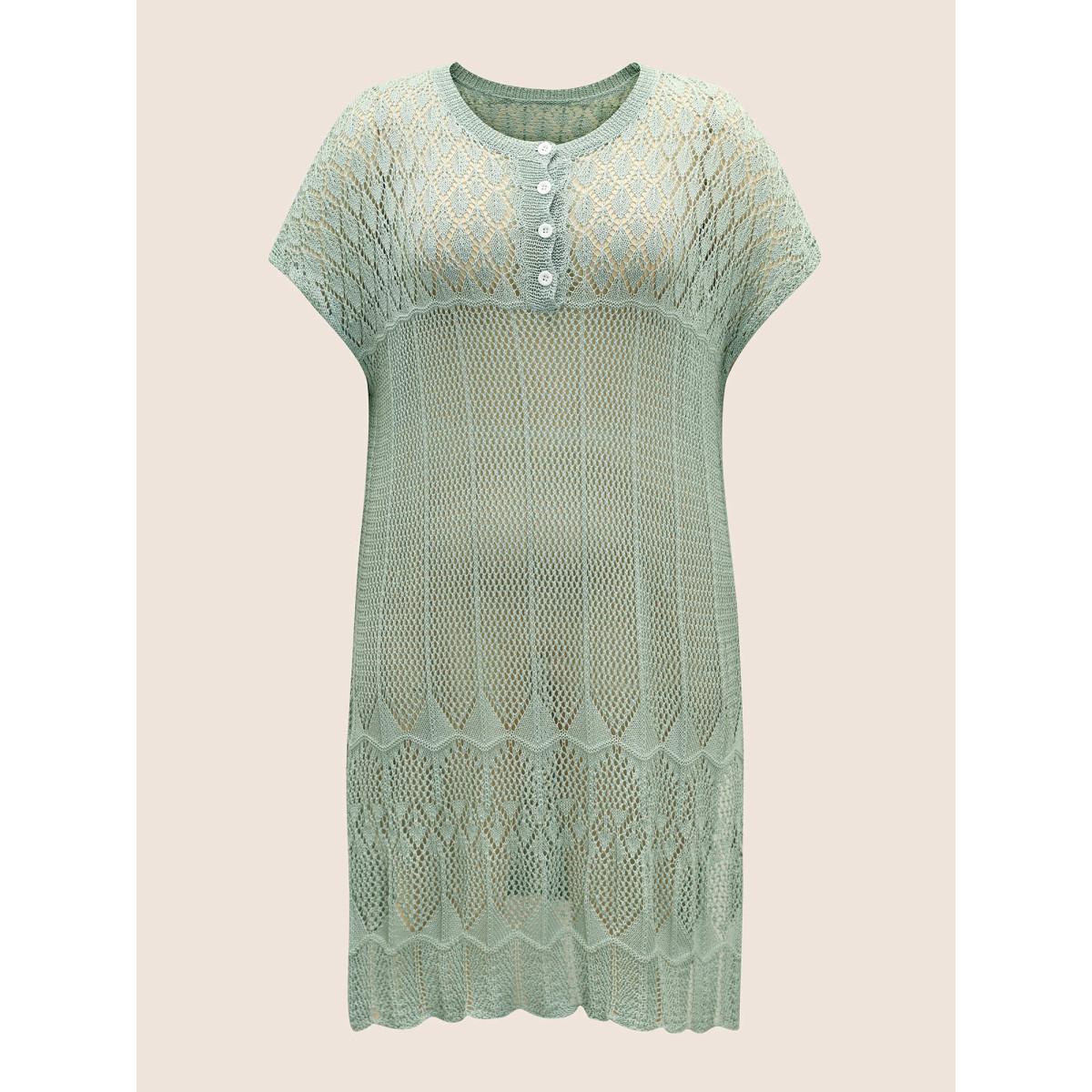 Plus Size Textured Cut Out Dolman Sleeve Swim Cover Up Women's Swimwear Sage Beach Loose Texture Curve Swim Cover Ups BloomChic 10/M Product Image