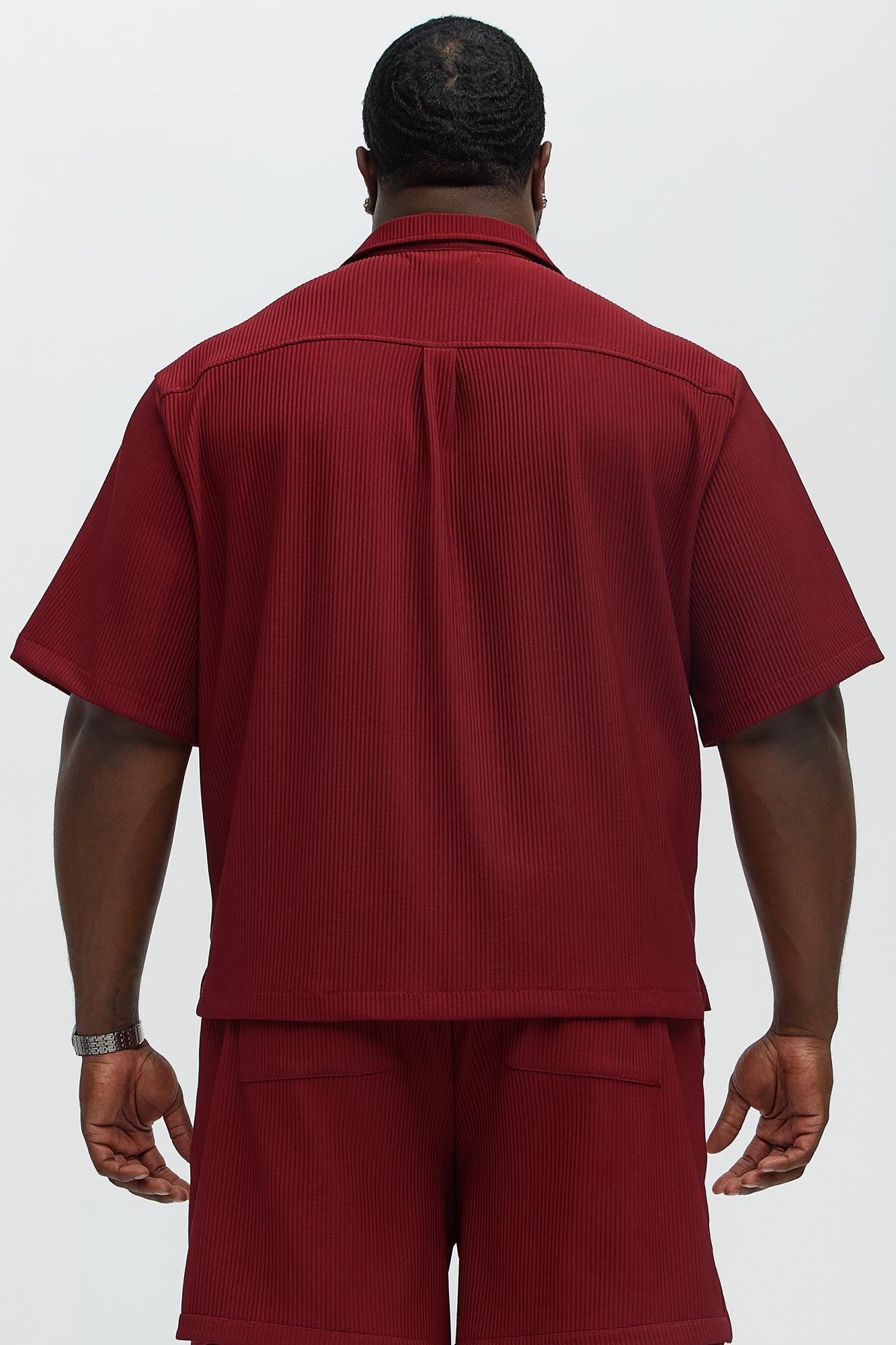 Show Up Short Sleeve Cuban Shirt - Burgundy Product Image