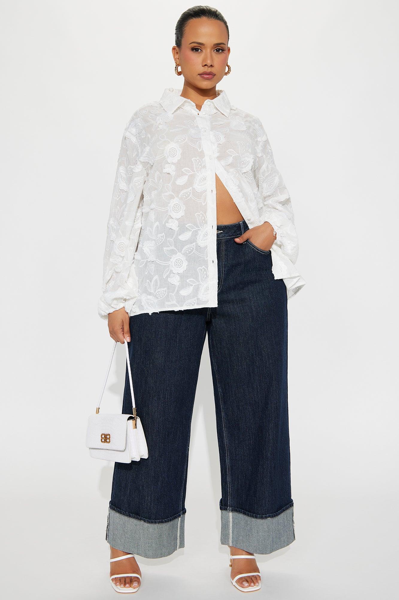 Garden Chic Floral Applique Shirt - White Female Product Image