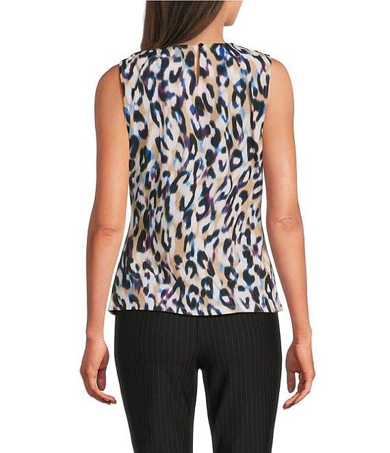 DKNY by Donna Karan Printed Knit Ruched Crew Neck Sleeveless Top Product Image