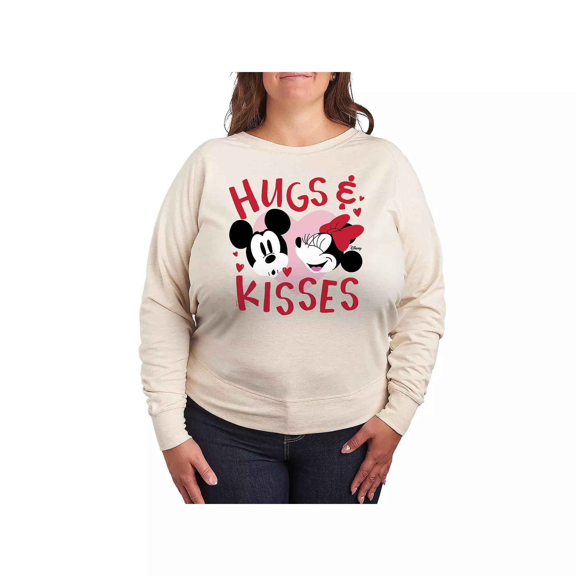 Disney's Mickey & Minnie Mouse Plus Size Hugs & Kisses French Terry Long Sleeve Tee, Women's, Size: 1XL, Beige Product Image