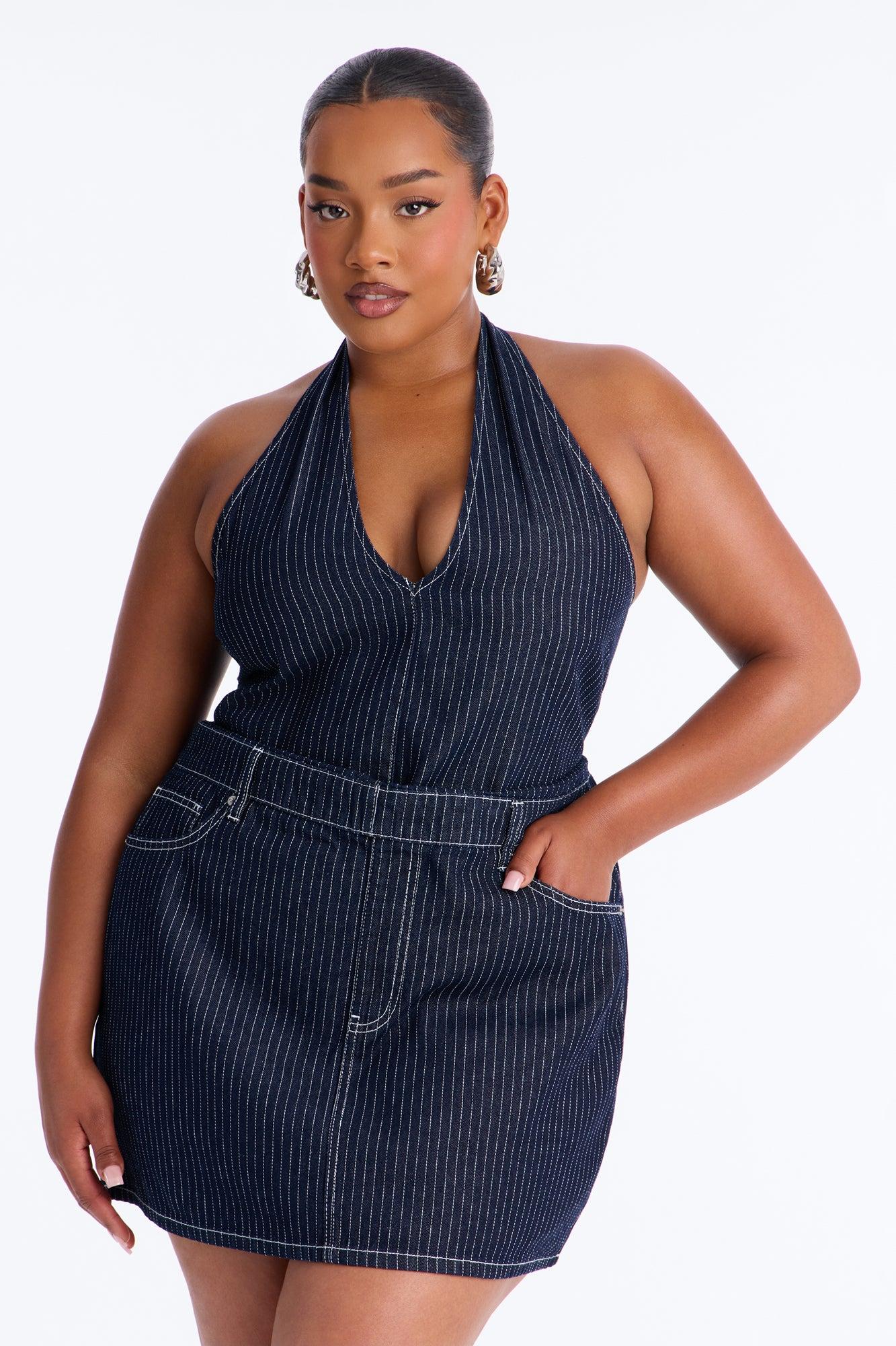 Alexa Halter Denim Mini Dress - Dark Wash Female Product Image