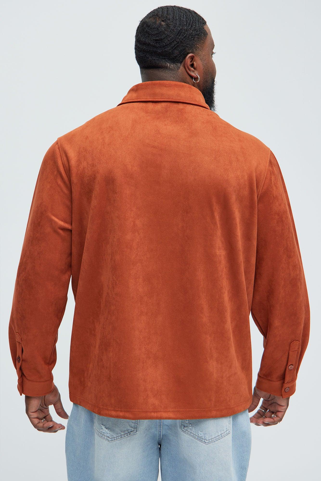 Ardee Faux Suede Button Up Shirt - Brown Product Image