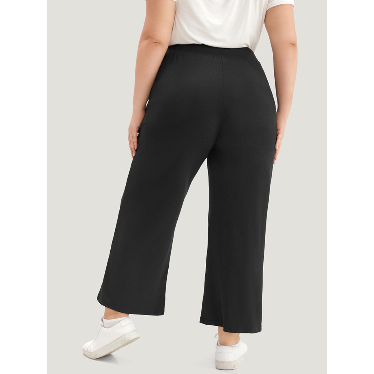 Rib Knit Solid Pocket Sweatpants Black Plus Size Women Casual Dailywear Texture 28/5X Bloomchic Product Image