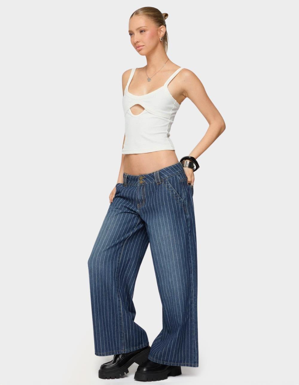 EDIKTED Petite Cory Striped Low Rise Jeans - BLUE Product Image