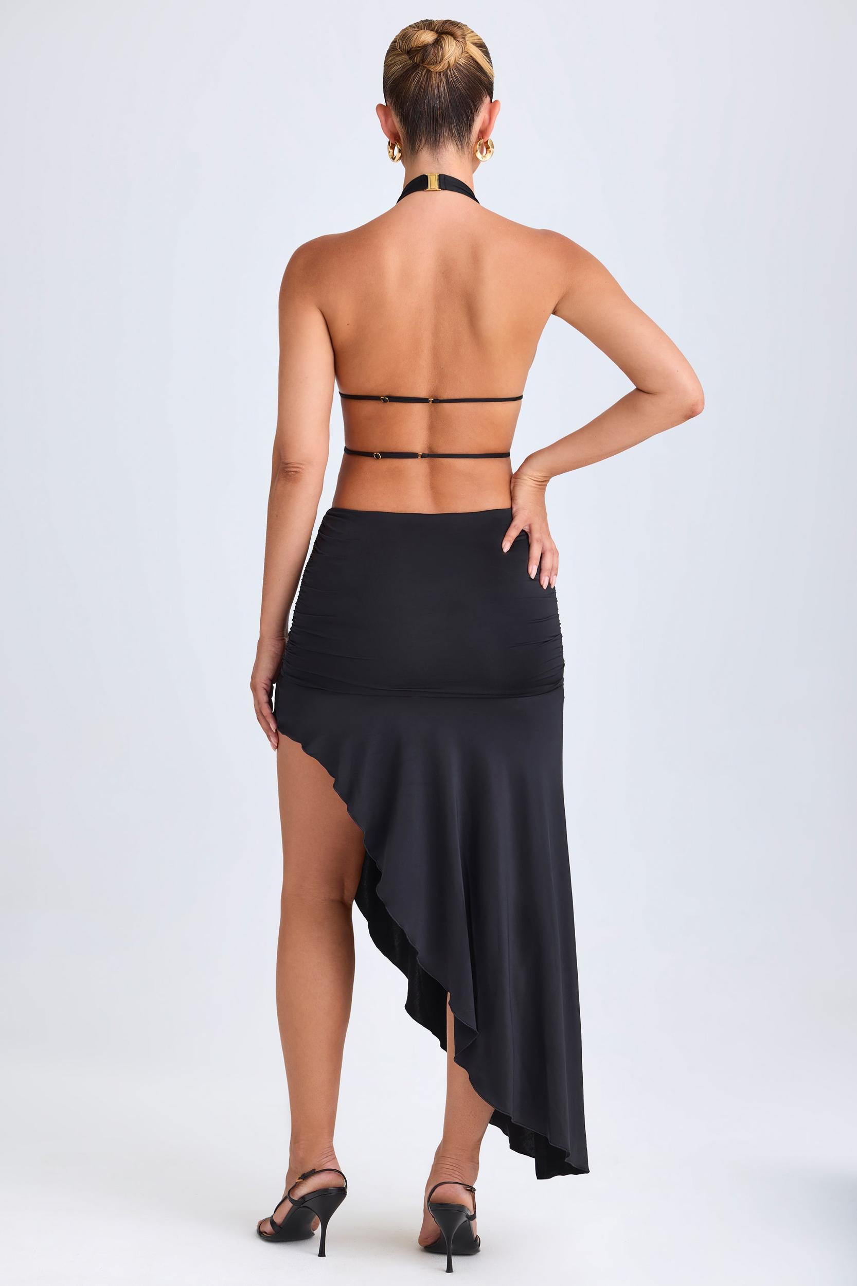 Asymmetric Cut-Out Halterneck Midaxi Dress in Black Female Product Image