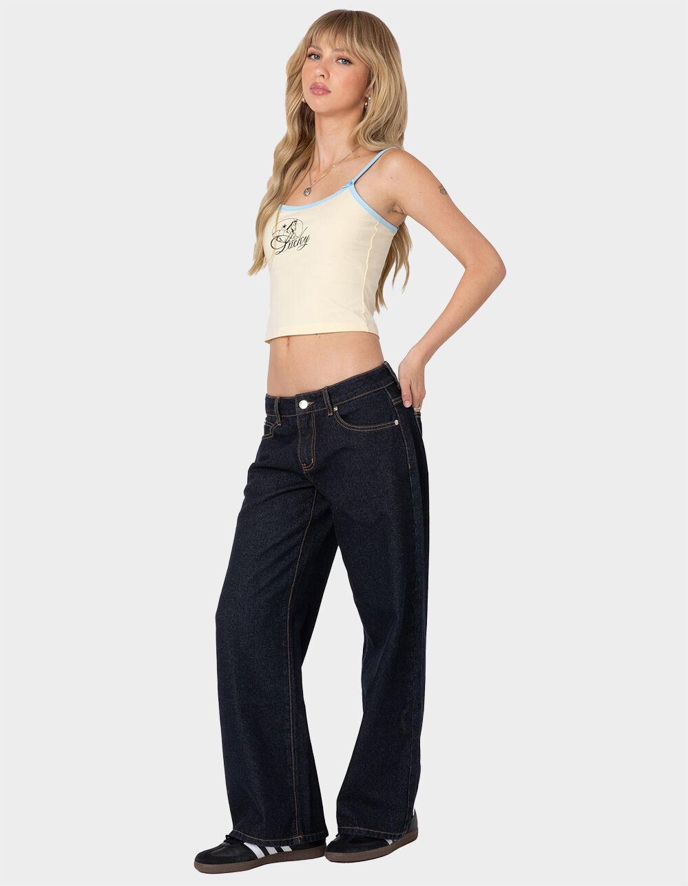 EDIKTED Petite Raelynn Washed Low Rise Jeans - DARK BLUE Product Image