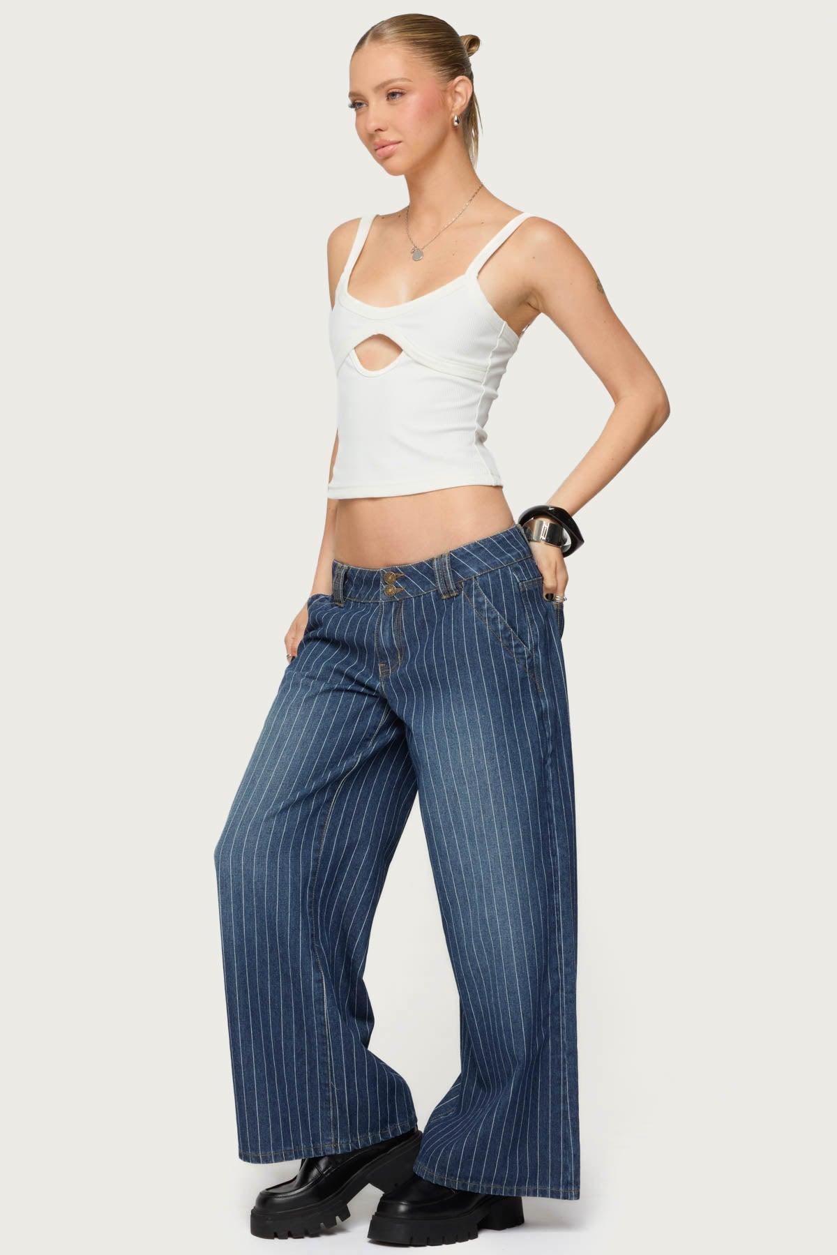 Petite Cory Striped Low Rise Jeans Product Image
