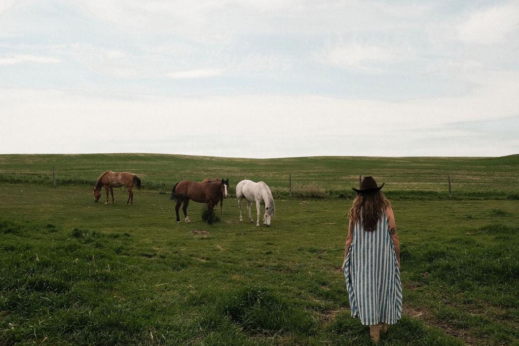 Blue-Striped Vacation Dress Product Image