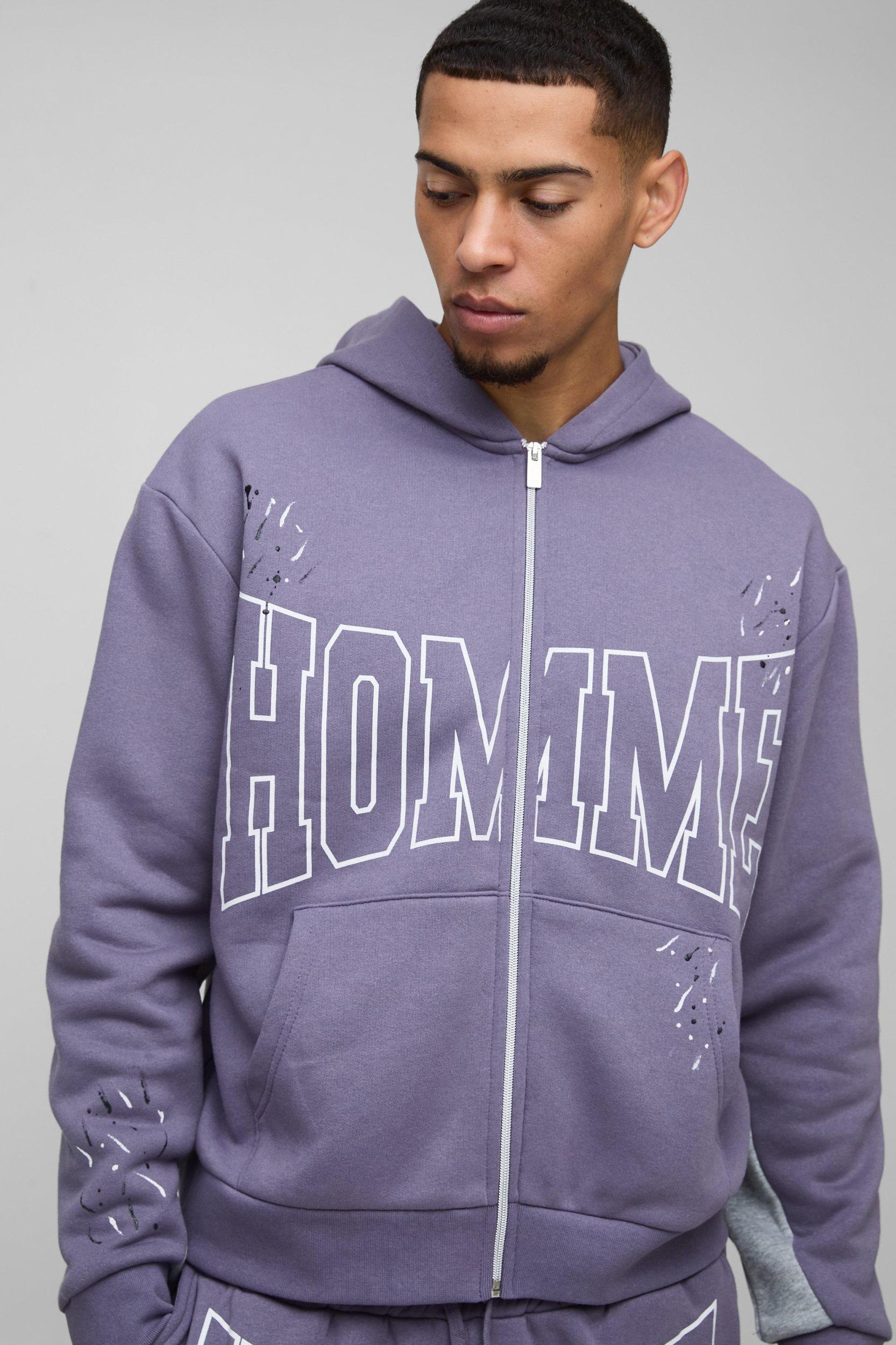 Oversized Boxy Homme Paint Splatter Homme Zip Through Tracksuit | boohooMAN USA Product Image