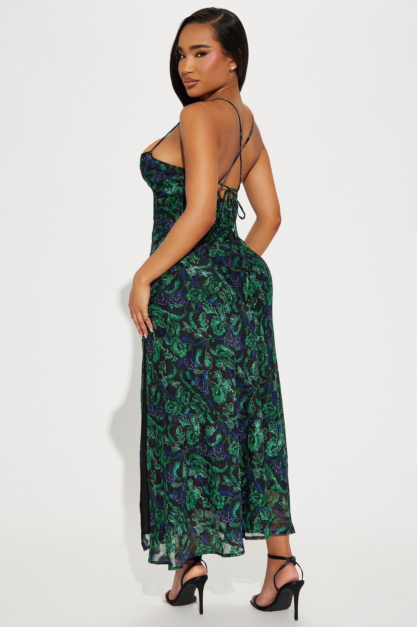 Picking Petals Satin Maxi Dress - Green/combo Product Image