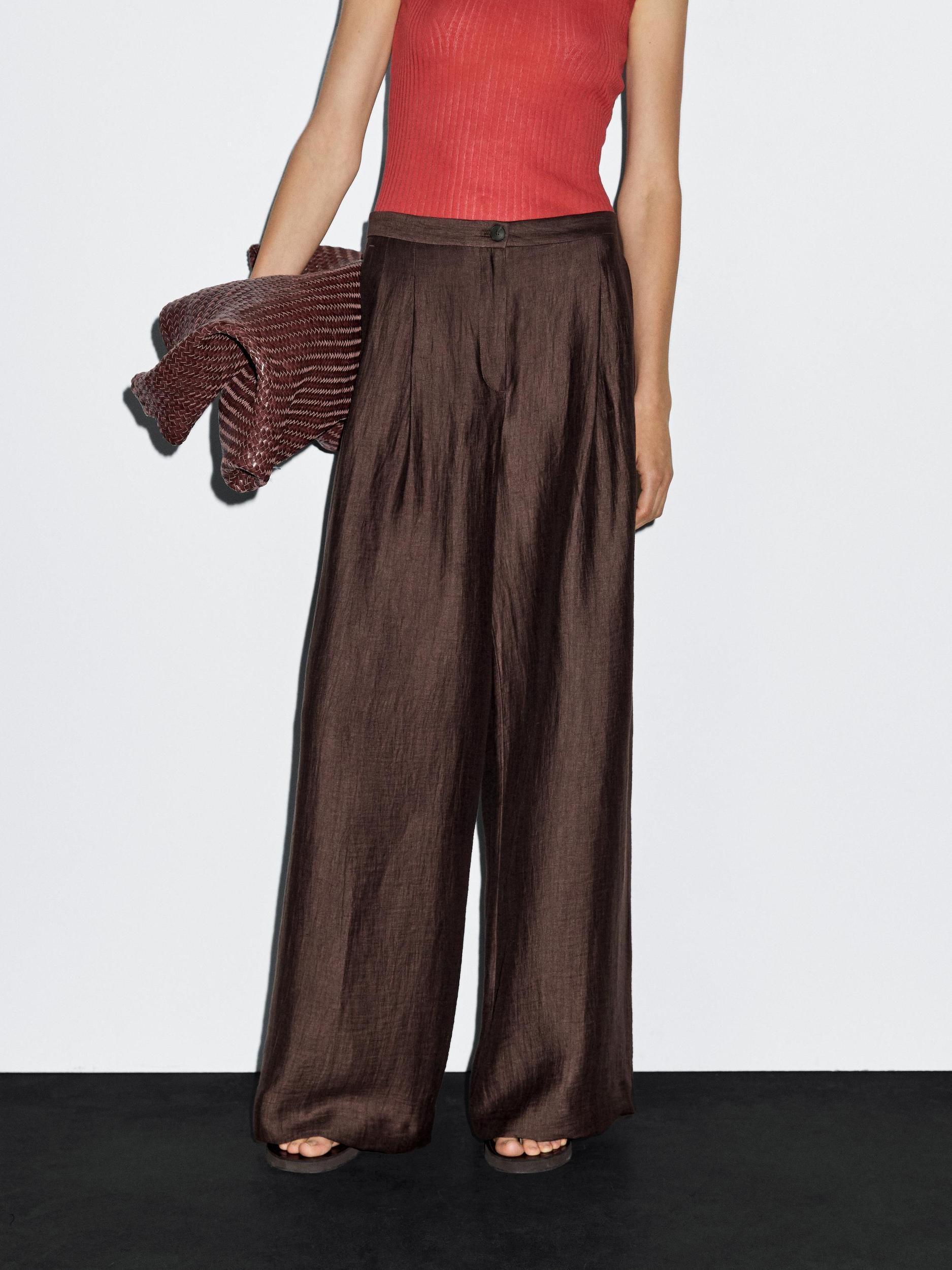 Wide-leg mid-rise crinkle trousers Product Image