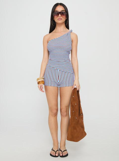 Zoraya One Shoulder Set Blue Stripe Product Image