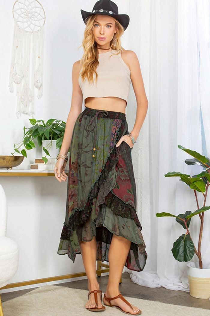 Patchwork Wrap Skirt With Frill Product Image