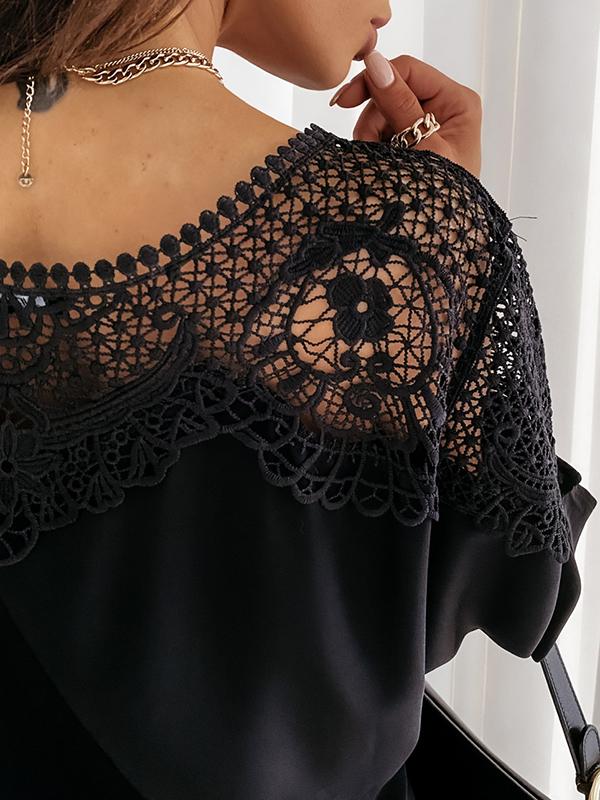 Long Sleeves Loose Solid Color Split-Joint Round-Neck Blouses&Shirts Tops Product Image