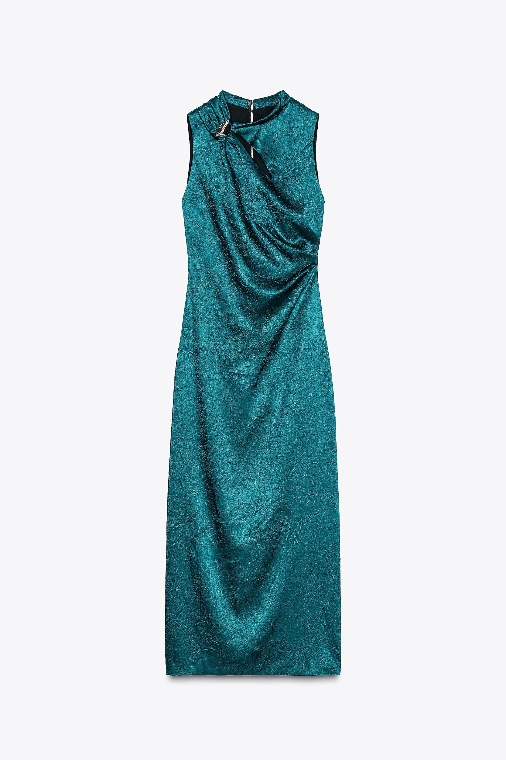 GOLD APPLIQUÉ SATIN MIDI DRESS Product Image