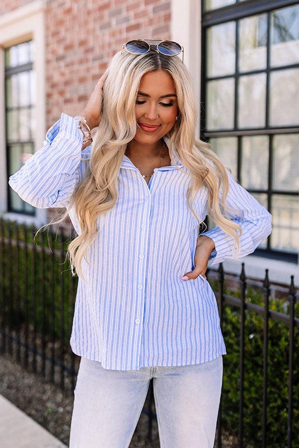 Wind In My Sails Stripe Button Up In Sky Blue Product Image
