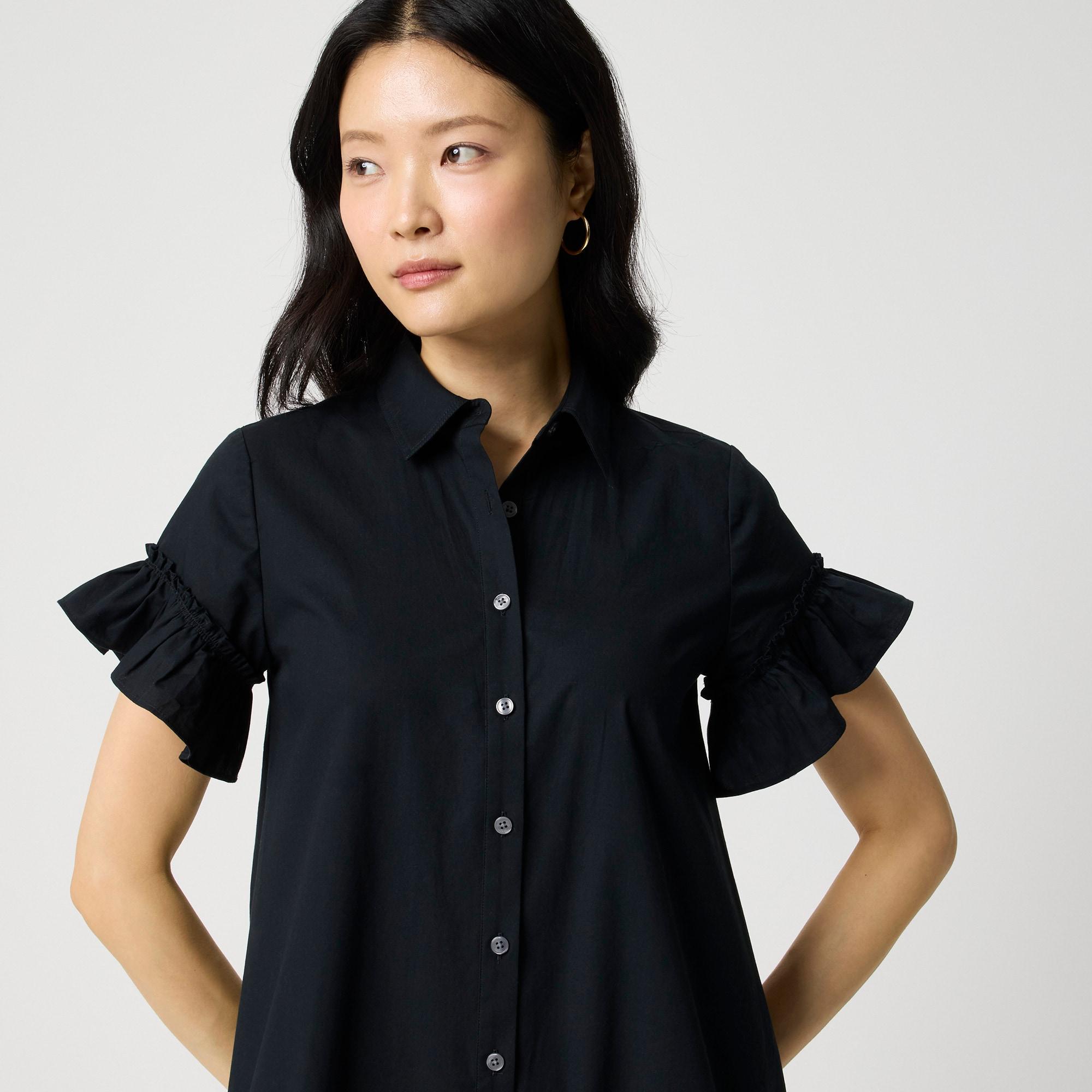 Ruffle-sleeve mini shirtdress Product Image