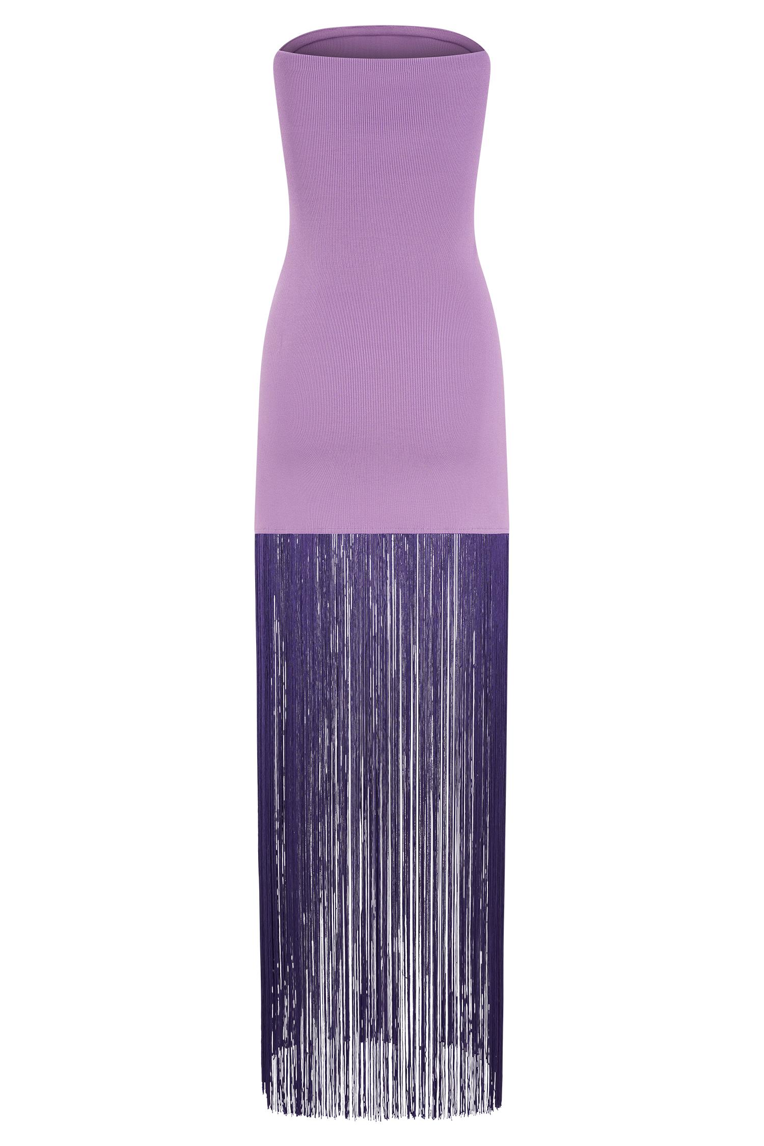 Koah Fringe Bandage Knit Maxi Dress - Purple Product Image