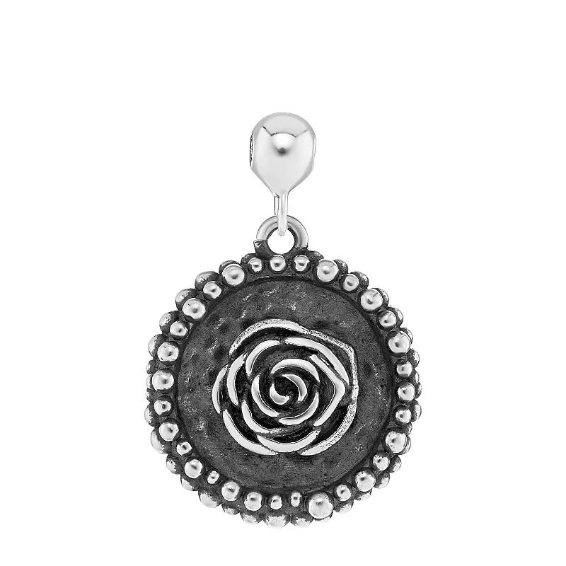 PRIMROSE Sterling Silver Polished Oxidized Rose Disc Sliding Charm, Women's Product Image