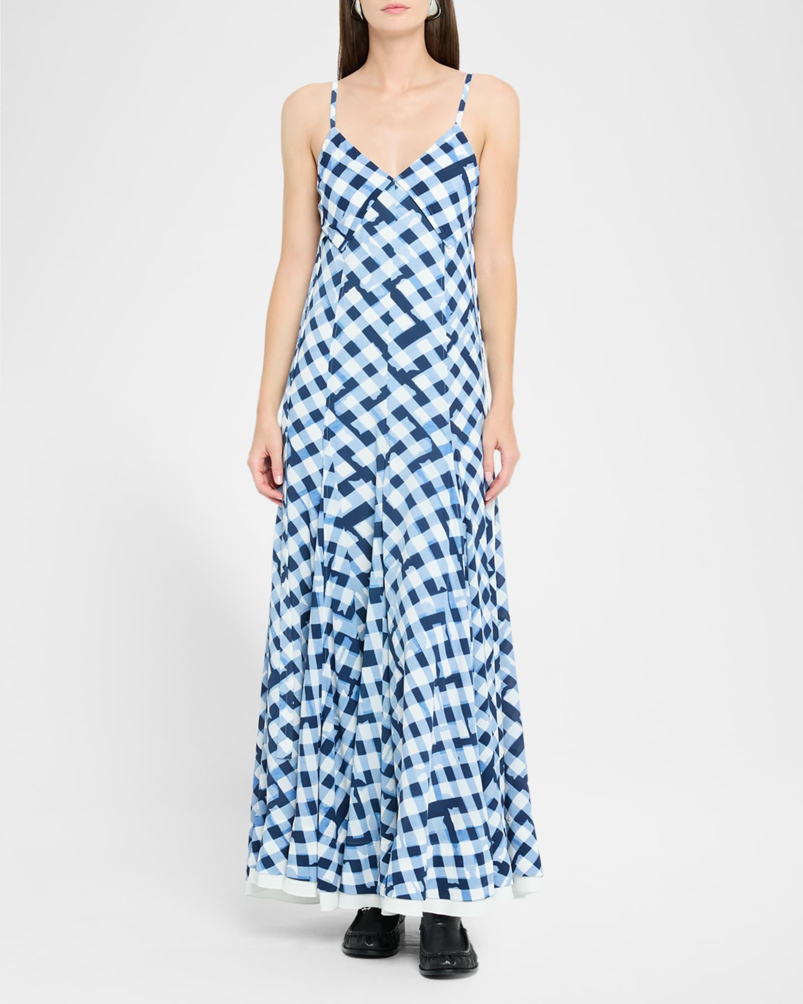 June Check-Print Crepe De Chine Maxi Dress Product Image