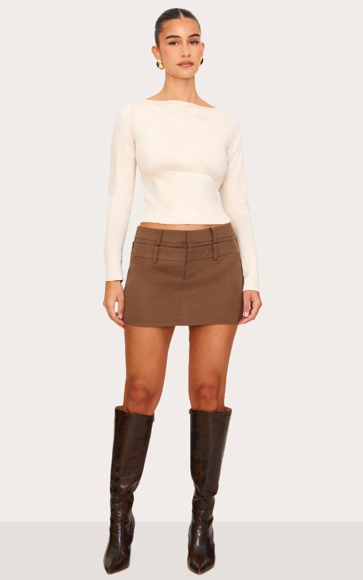 Cream Faux Suede Boatneck Long Sleeve Top Product Image