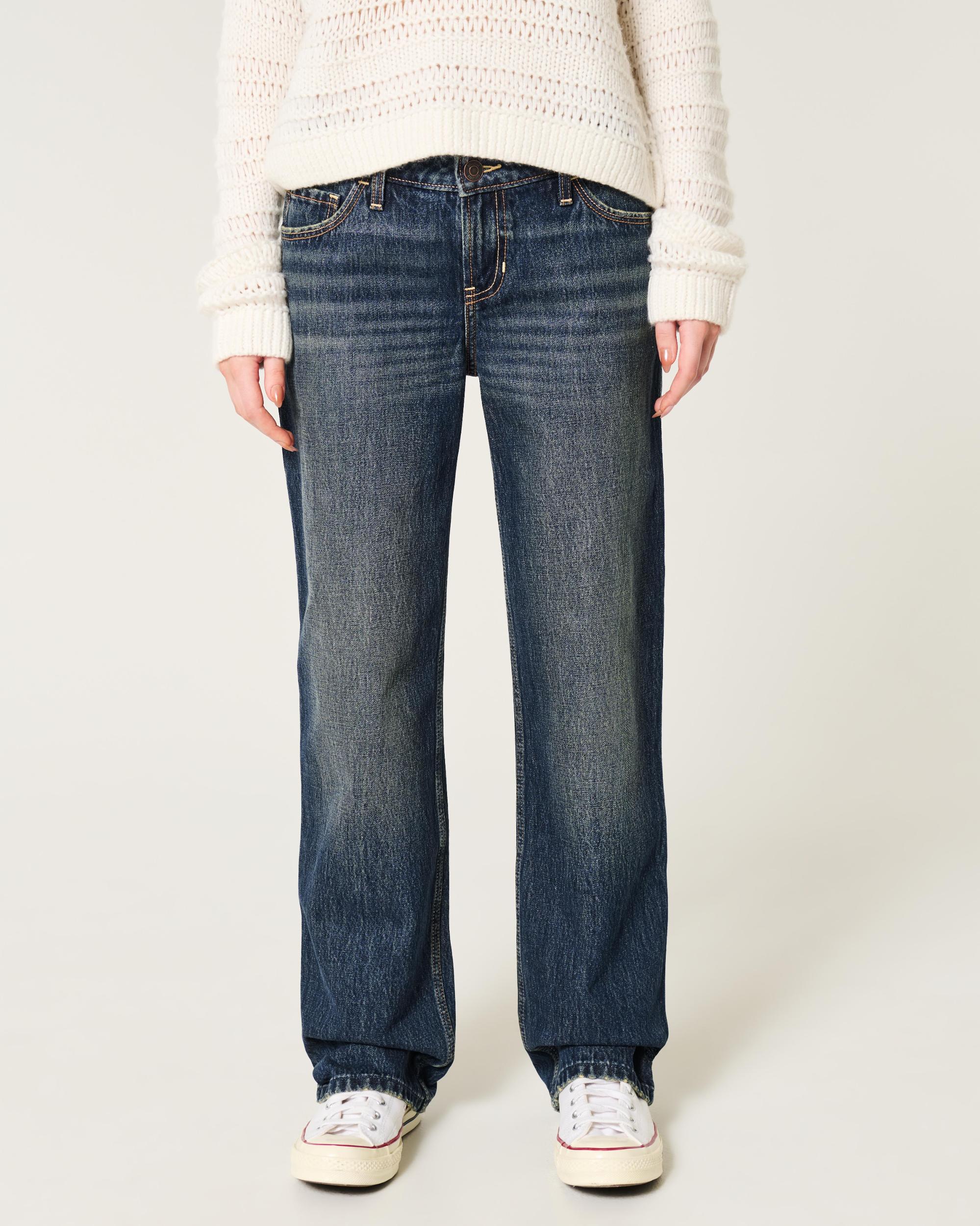 Low-Rise Dark Wash Loose Jeans Product Image