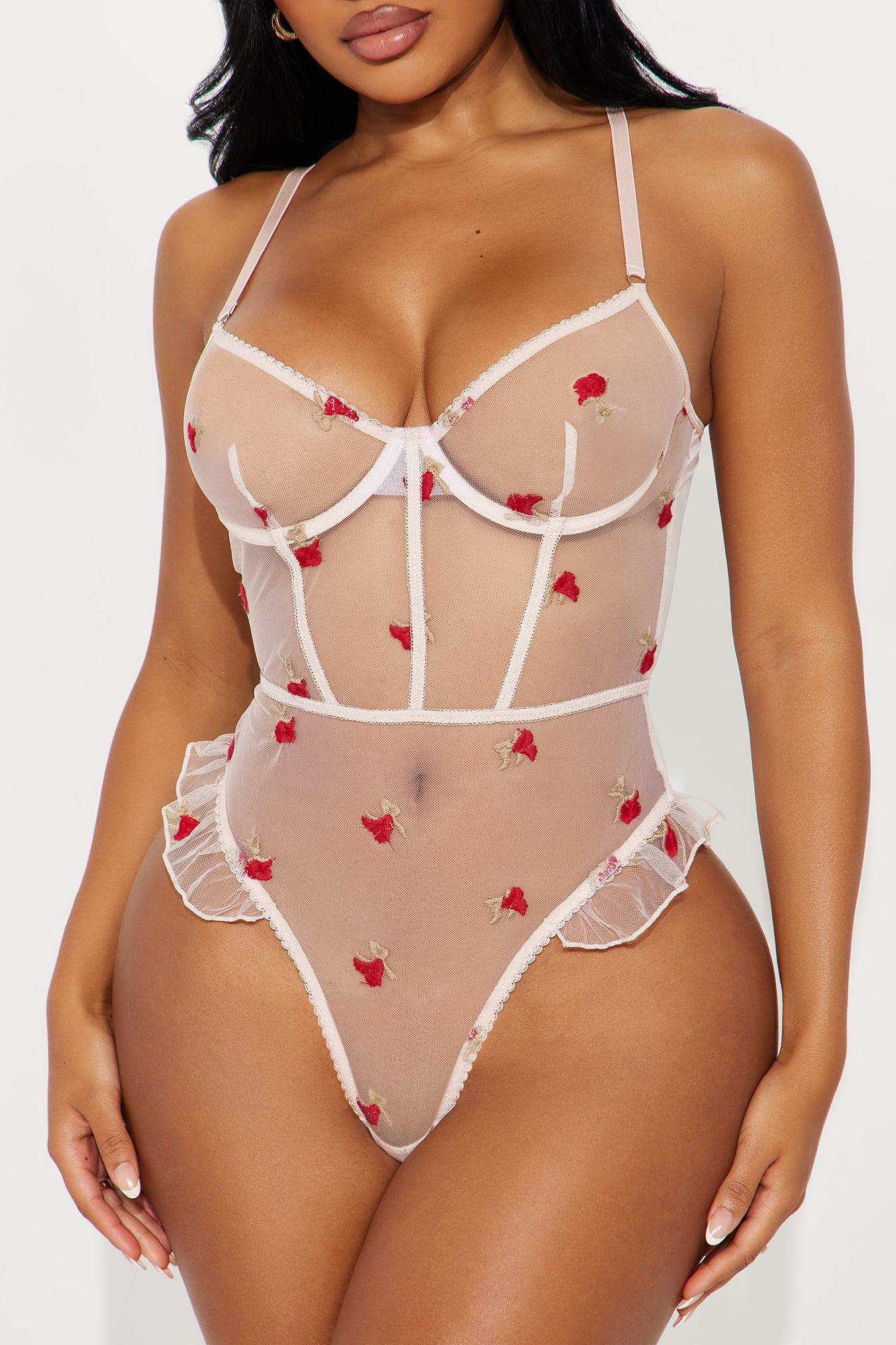 Love Me Lots Mesh Thong Teddy - Pink/combo Female Product Image