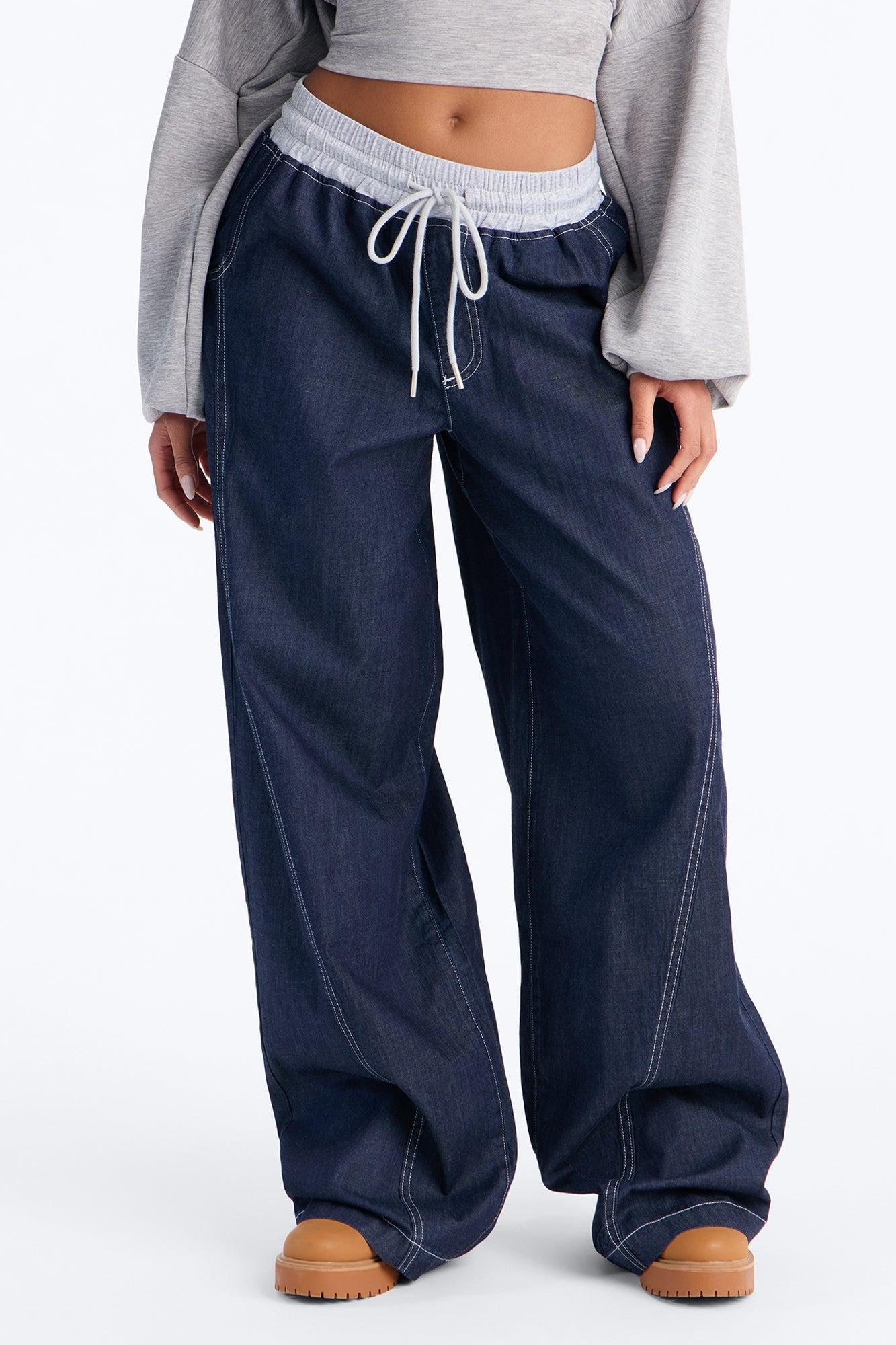 Maria Low Rise Drawstring Wide Leg Pant 33″ - Rinse Blue Wash Female Product Image