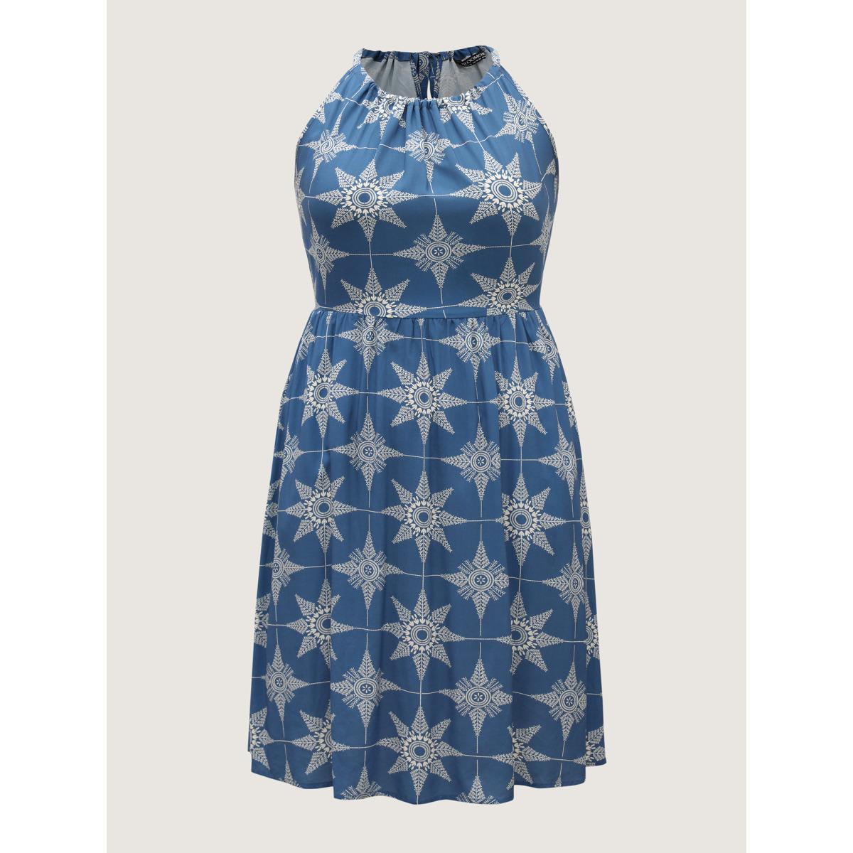 Plus Size Starry Print Sleeveless Pockets Midi Dress Mediumblue Women Boho Round Neck Sleeveless Curvy BloomChic 22-24/3X Product Image