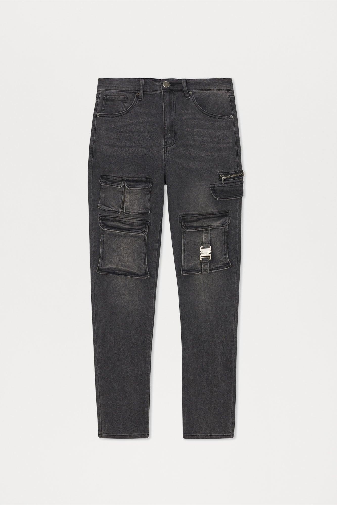 Cargo Pocket Slim Taper Jeans - Black Product Image