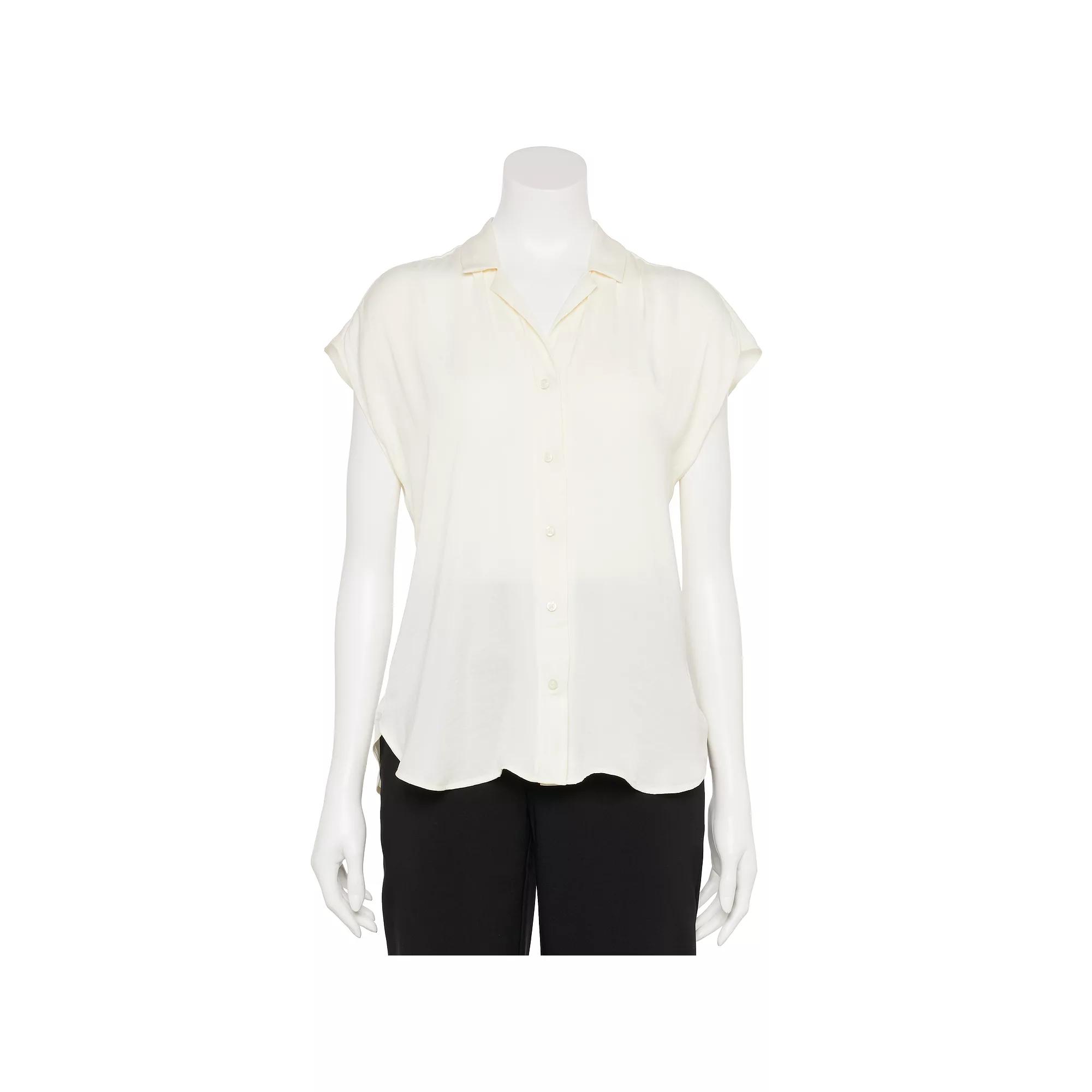 Women's Nine West Adaptive Short Sleeve Button Down Lapel Collar Shirt,  Product Image
