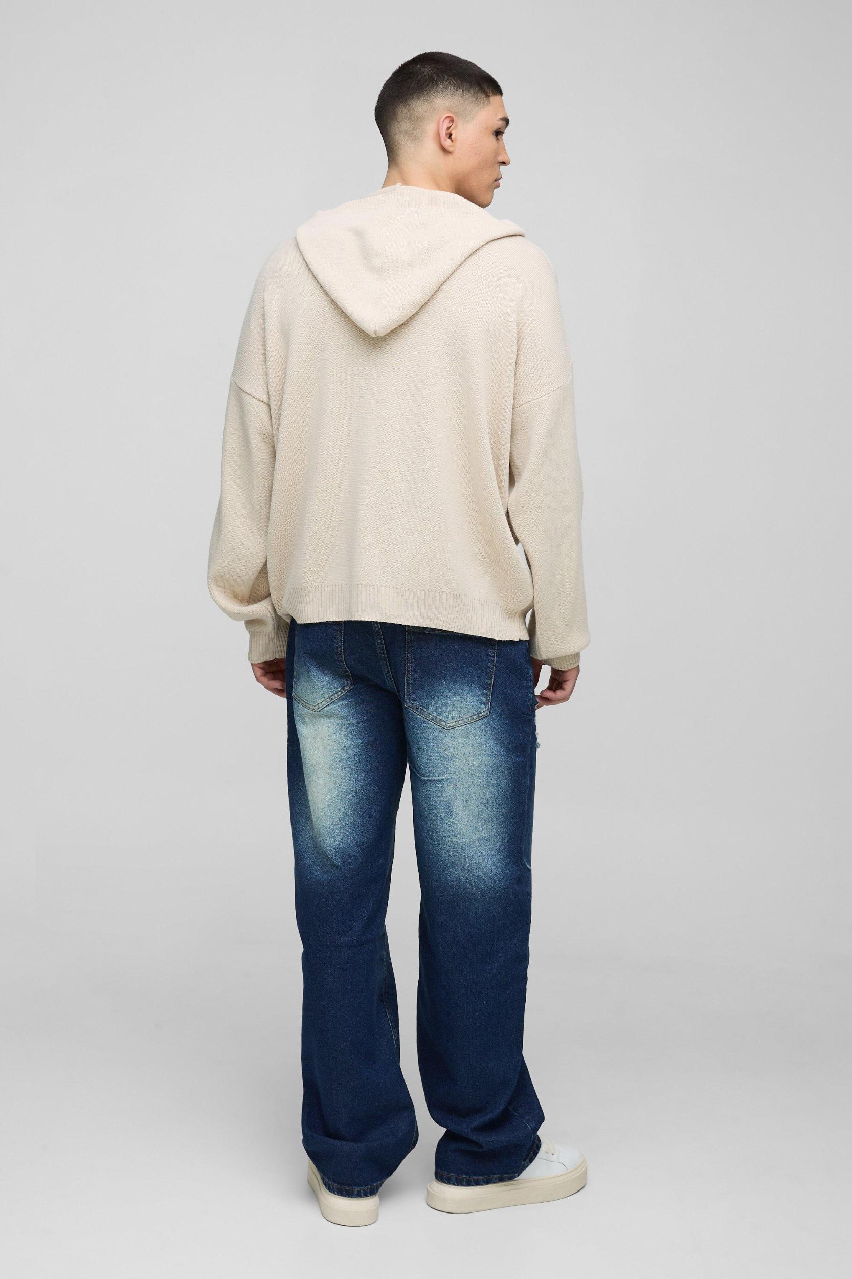 Relaxed Rigid Distressed Panelled Crinkle Wash Denim Jeans | boohooMAN USA Product Image