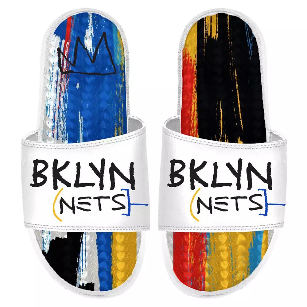 ISlide White Brooklyn Nets 2022/23 City Edition Gel Slide Sandals, Men's, Size: 6 Product Image