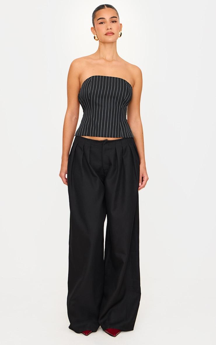 Black Pinstripe Backless Belt Long Top Product Image